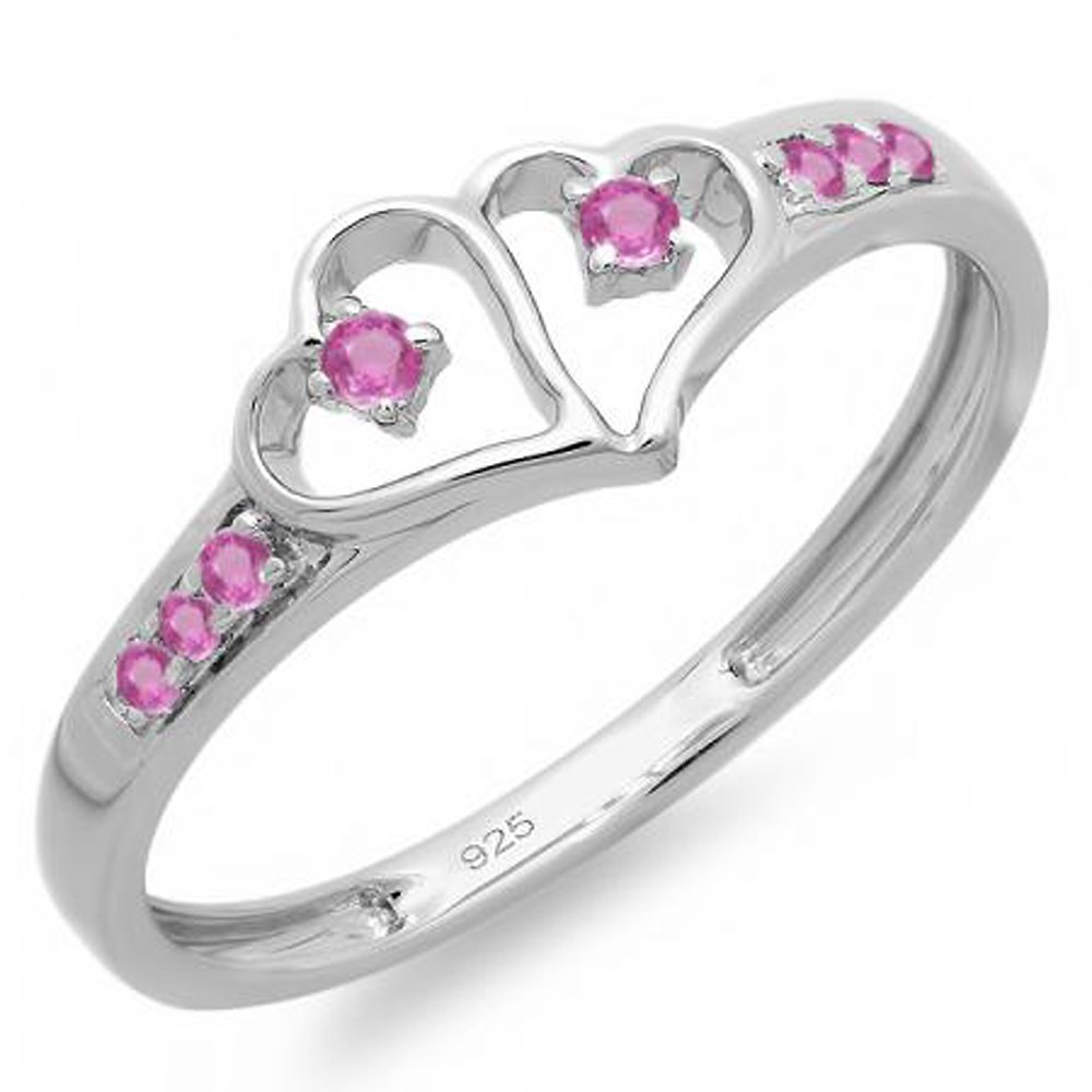 0.15ct Pink Sapphire Heart Engagement Ring for Women - Sterling Silver Promise Love Ring - Dazzlingrock Collection - Perfect for Valentine's Day & Anniversary Gifts