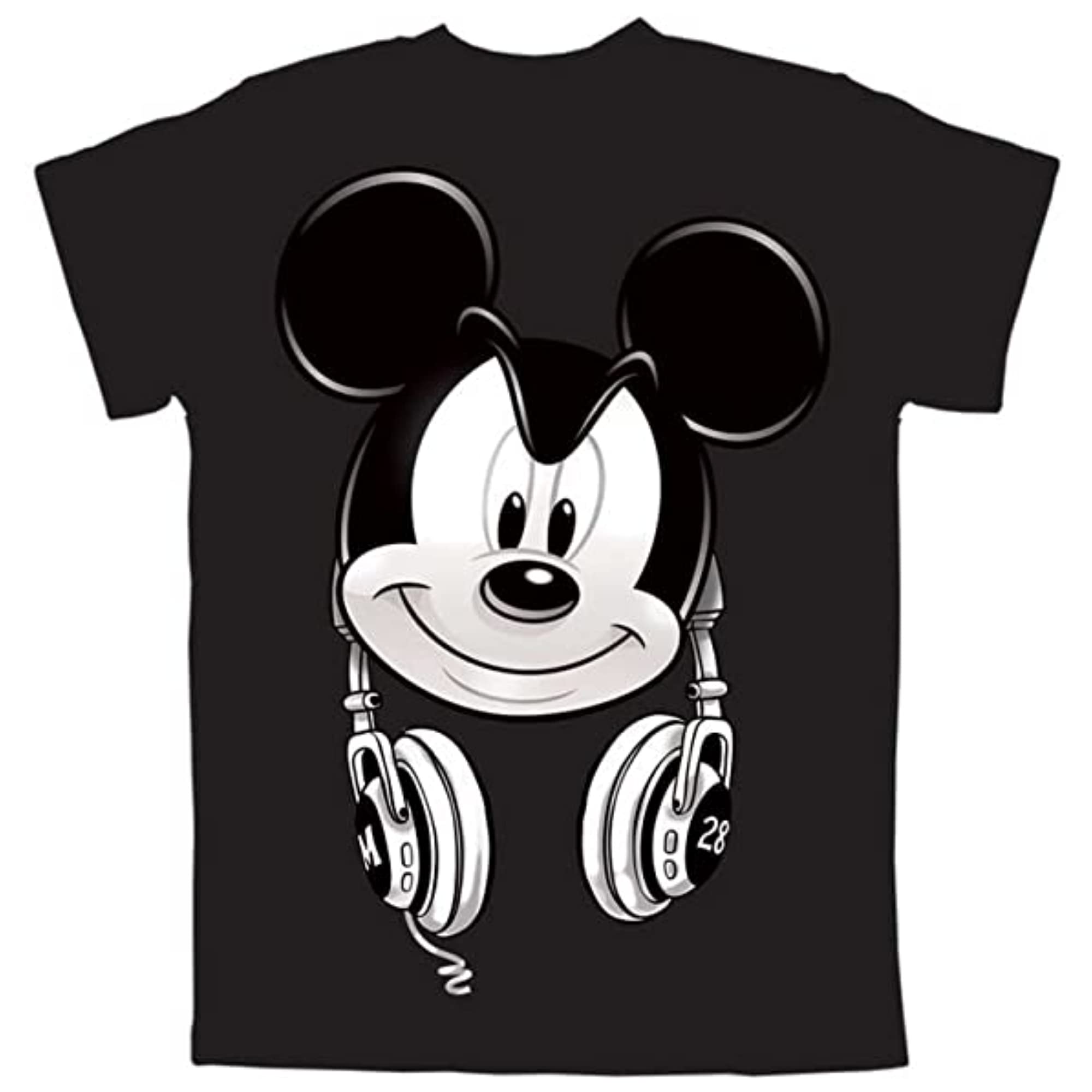 Mickey Mouse Graphic T-Shirt for Boys - Black Cotton Tee with Fun Headphones Design | Perfect for School, Playdates & Disney Theme Parties