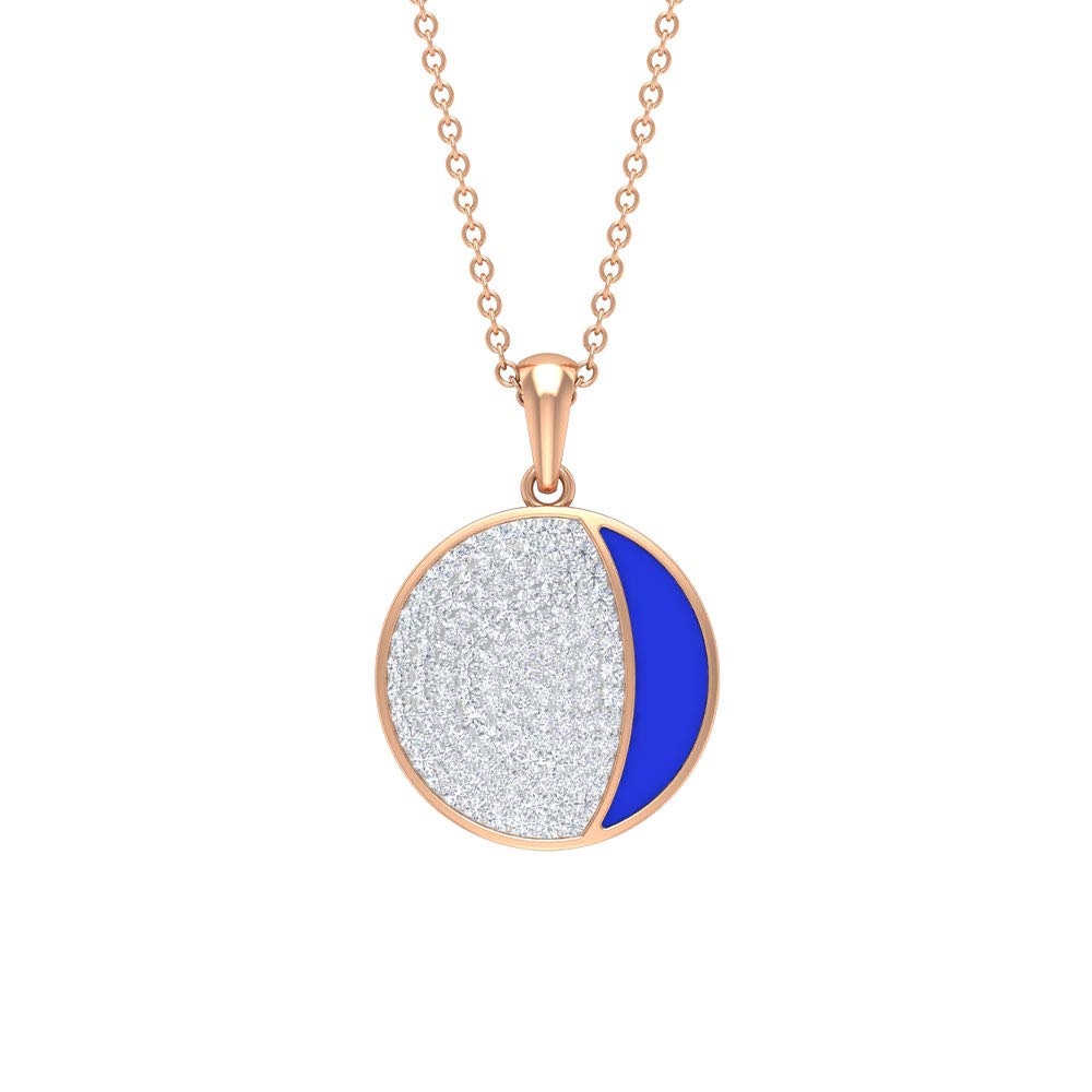 3/4 CT Moissanite & Blue Enamel Moon Pendant Necklace - 14K Solid Gold Pave Set Women's Jewelry - Perfect for Anniversary Gifts, Valentine's Day & Special Occasions
