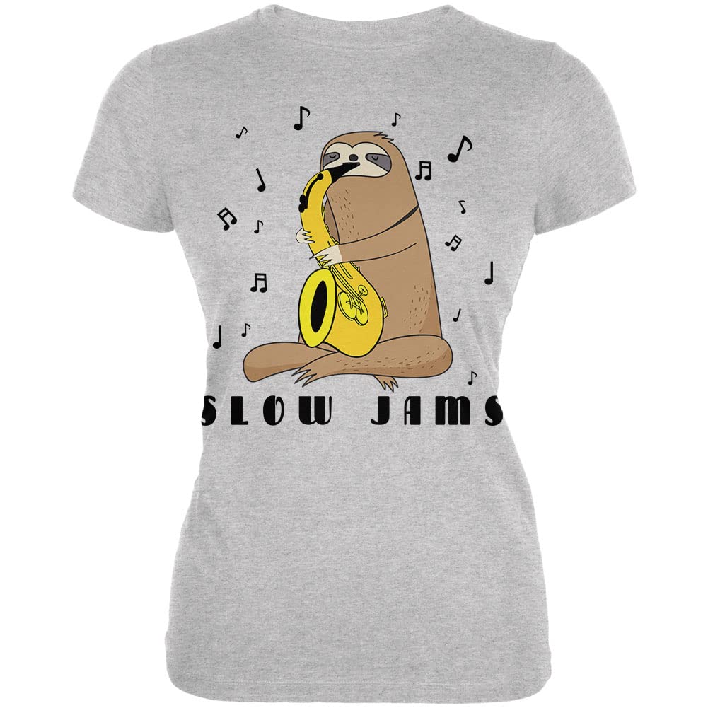 Funny Sloth Slow Jams Pun Saxophone Graphic T-Shirt for Teens - Soft Heather Grey Cotton Tee - Perfect for Music Lovers, Casual Wear & Gifts