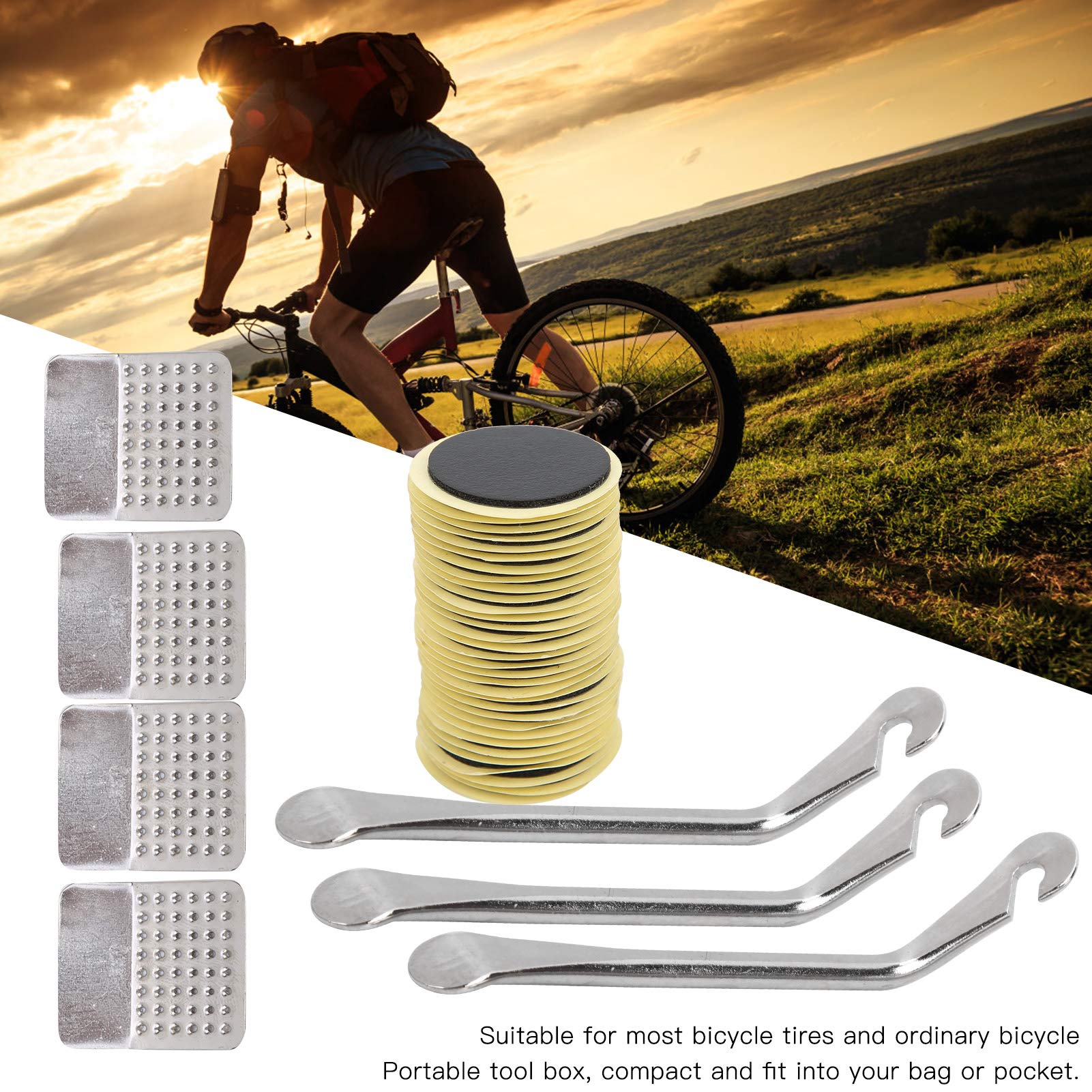 39-Piece Bicycle Tire Patch Repair Kit - Includes Inner Tube Patches, Tire Levers & Metal Rasp - Essential Puncture Repair Tool for Road Bikes, Mountain Bikes & Commuting - Perfect for Emergency Bike Repairs On-The-Go