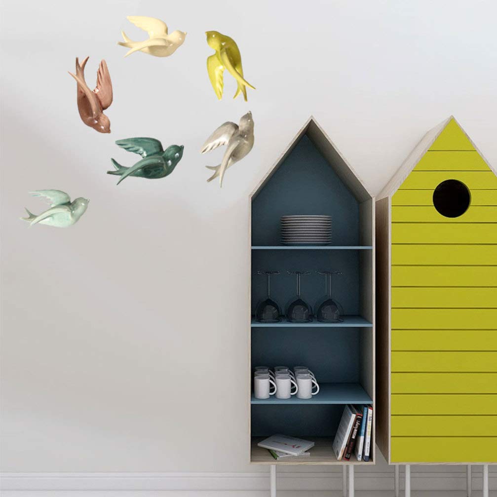 VOSAREA Ceramic Flying Birds Wall Decor - Handcrafted Sparrow & Swallow Sculptures for Home & Garden - Yellow Bird Figurines for Living Room, Bedroom, Patio Decor - Perfect for Boho, Farmhouse & Nature-Inspired Interior Design