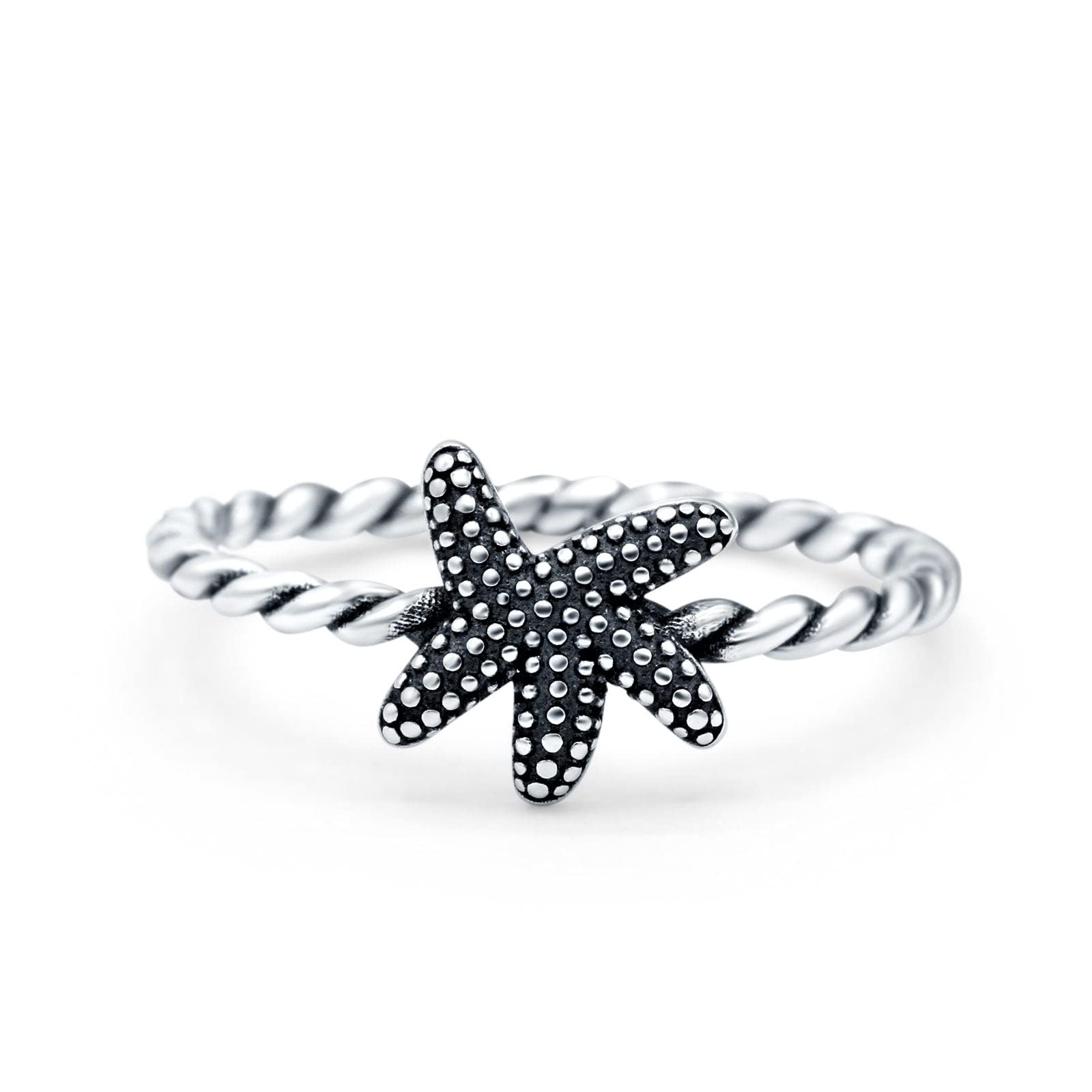 Blue Apple Co. Starfish Band Oxidized 925 Sterling Silver Thumb Ring for Women & Men - 8mm Wide Boho Beach Jewelry, Perfect for Gifts, Vacations & Everyday Wear
