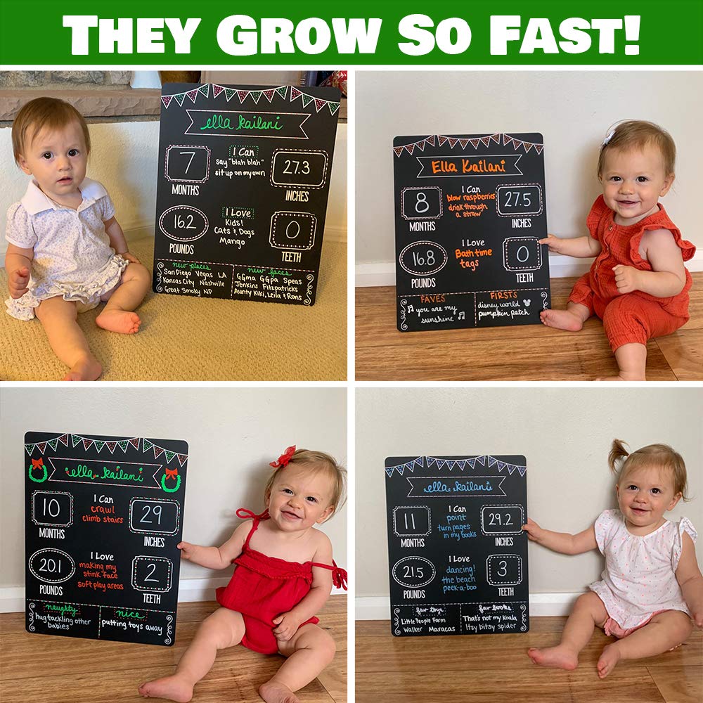 Baby Monthly Milestone Chalkboard Set with 2 Chalk Markers | 13