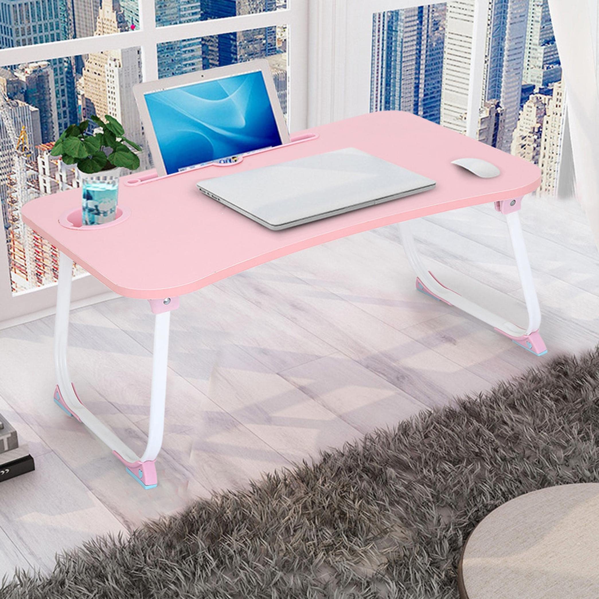 Foldable Multifunctional Laptop Desk - Portable Bed Tray, Ergonomic Writing Workstation for Couch, Bed, Office & Study - Compact Design, Pink, One Size