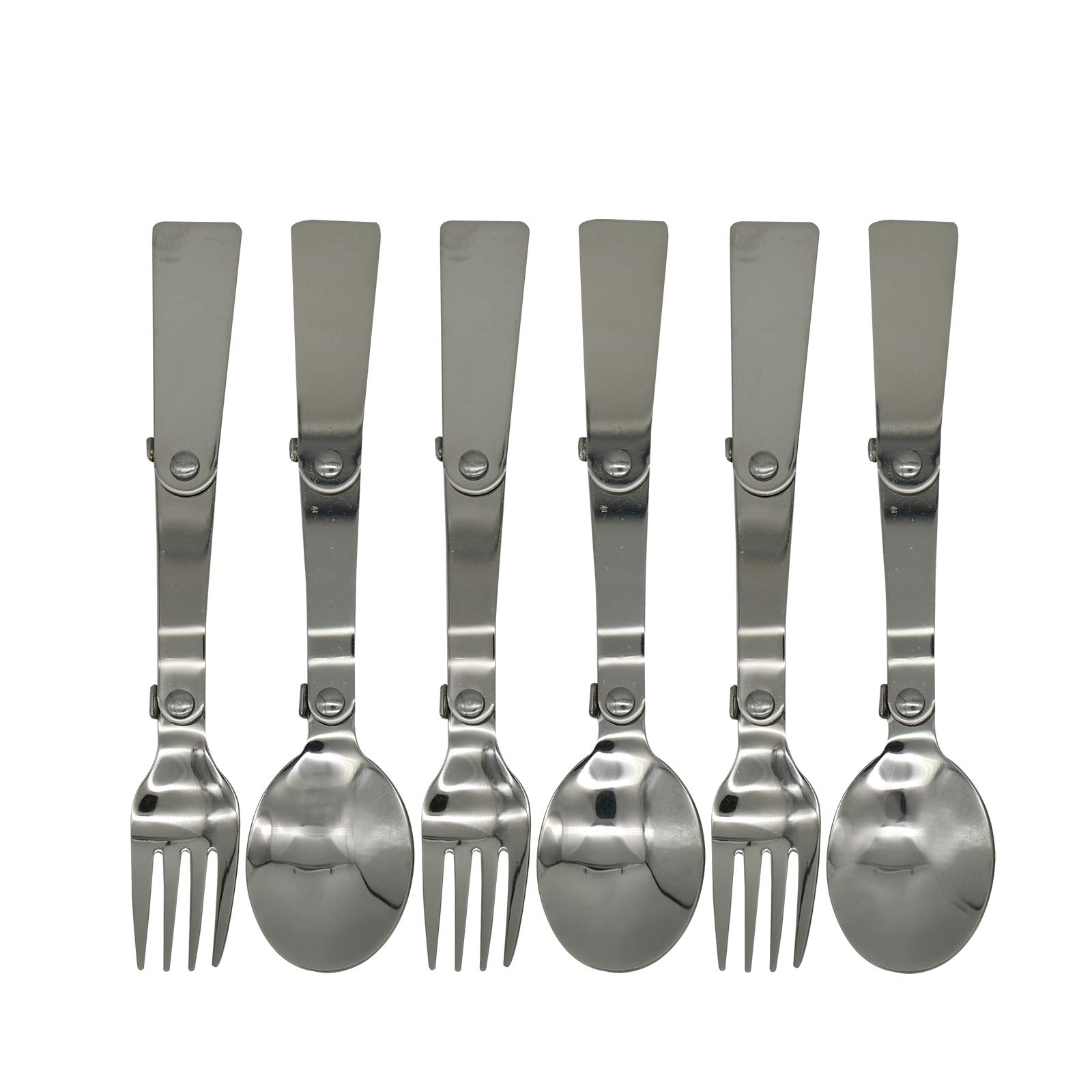 6PCS Foldable Spoon Fork Set - Portable Camping Cutlery with Case | 18/10 (304) Stainless Steel Spork | Multi-Functional Travel Utensils for Hiking, Picnics, Backpacking & Outdoor Adventures | Compact Tableware for Camping, Survival Kits & On-the-Go Meals