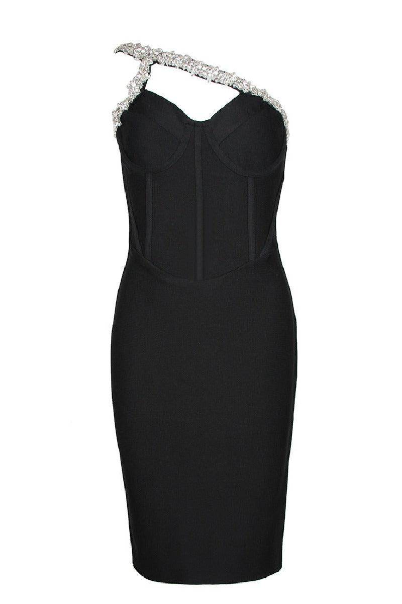 Elegant One Shoulder Bandage Cocktail Dress with Diamond Embellishments - Perfect for Evening Parties, Prom, and Special Occasions