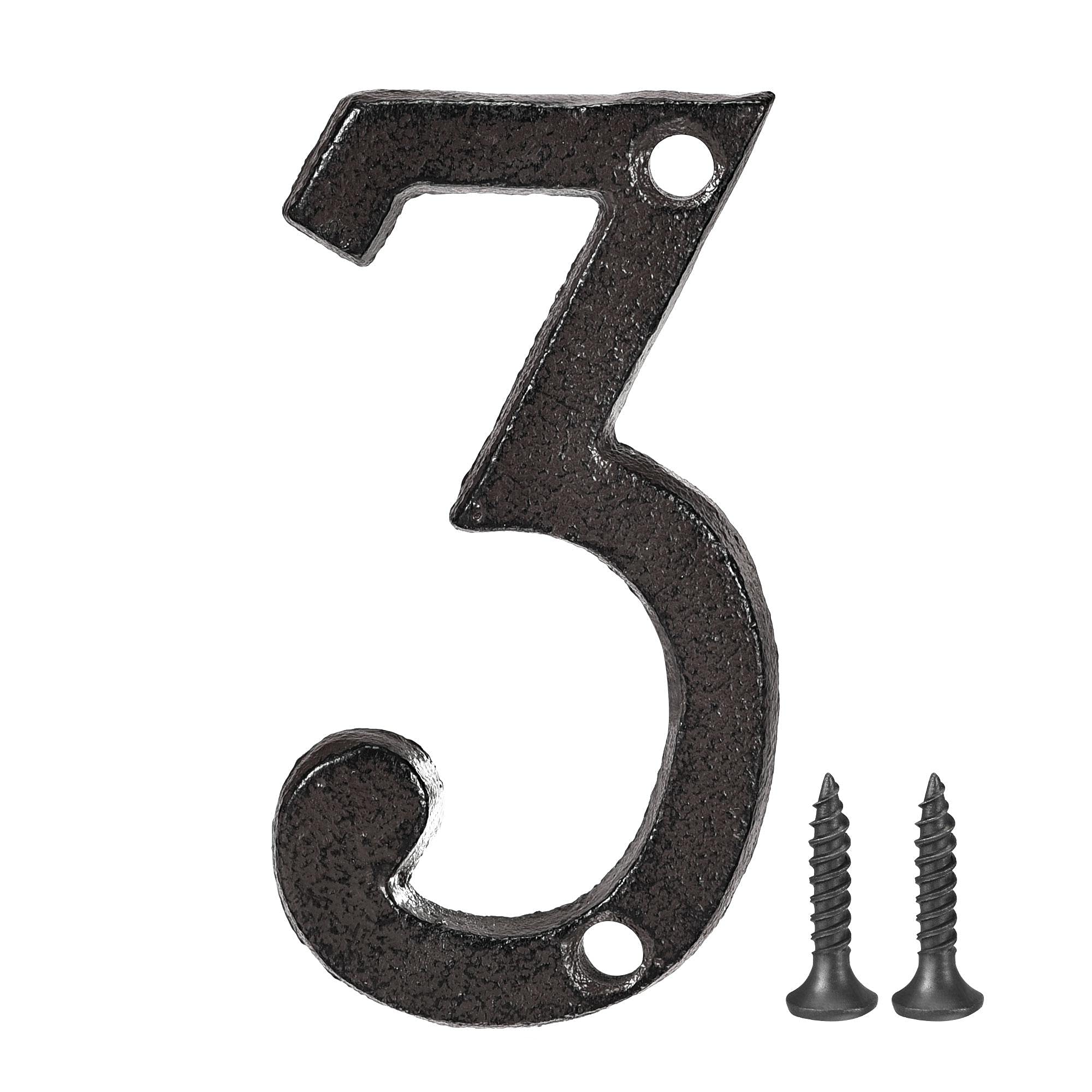 3 Inch Cast Iron House Number 3 - Durable Address Sign for Home, Hotel & Mailbox - Perfect for Front Door, Porch, Gate & Property Identification