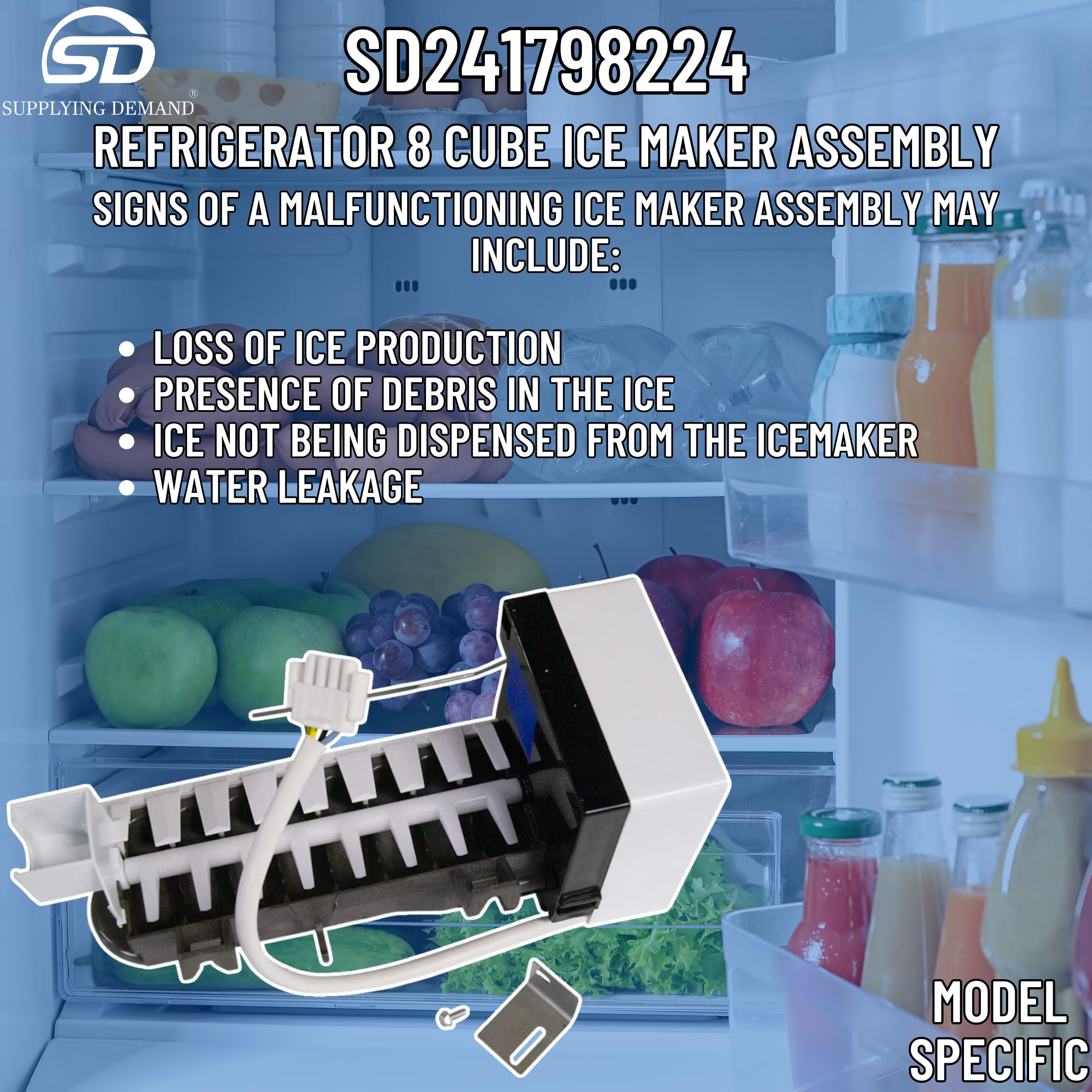 2241798224 241798231 Refrigerator 8 Cube Ice Maker Replacement Assembly - Compatible with Specific Models (Not Universal) - Perfect for Home Kitchen Appliance Repair & Maintenance