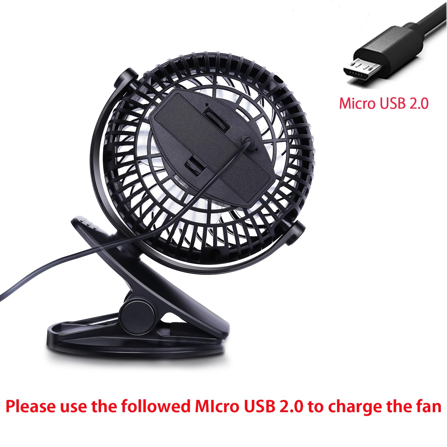 SkyGenius USB Clip on Mini Desk Fan - Portable Personal Fan for Office, Home & Travel - Quiet Cooling Fan with Adjustable Tilt - Black
