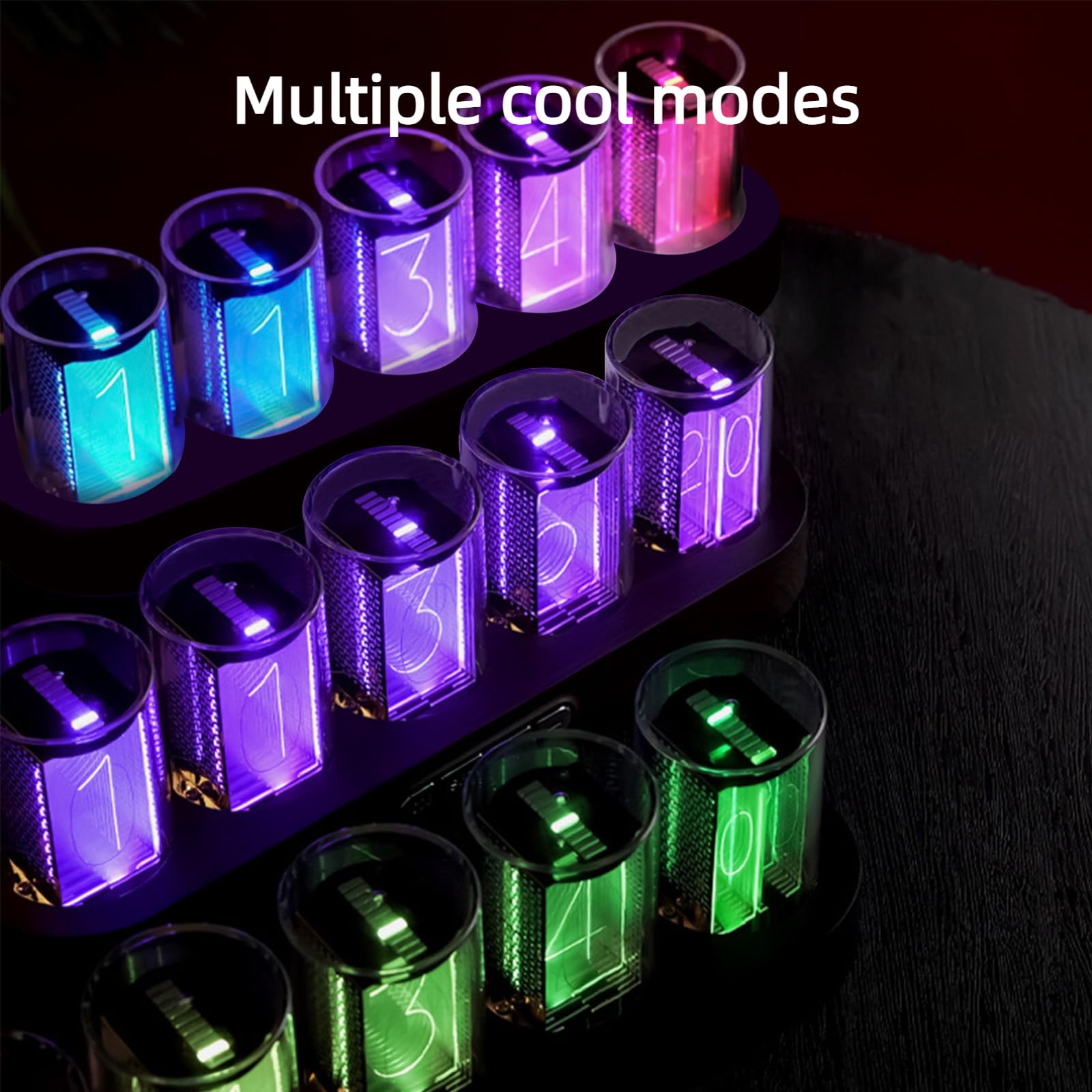 Adventurers Simulation Nixie Tube Clock - RGB LED Desk Clock with Wooden Base, 24-Hour Display | Perfect for Computer Monitor Decor & Bedside Table in Bedroom, Home Office, Gaming Setup