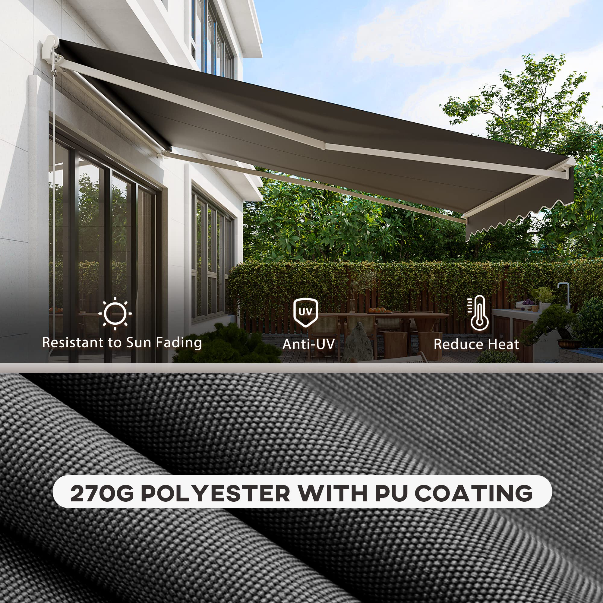 Outsunny 12' x 10' Retractable Electric Patio Awning with Remote Control & Manual Crank, UV Protection Sun Shade Canopy for Deck, Balcony, Yard, Backyard, Outdoor Living Space - Dark Gray