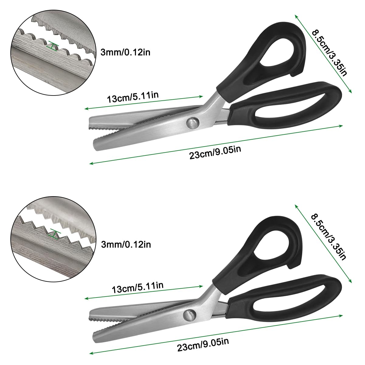 2 Pack lyfLux Pinking Shears Scissors - Professional Fabric Scissors with 3mm Zig Zag & Rounded Teeth for Sewing, Crafting, Paper Cutting, Leather - Perfect for Quilting, DIY Projects & Dressmaking