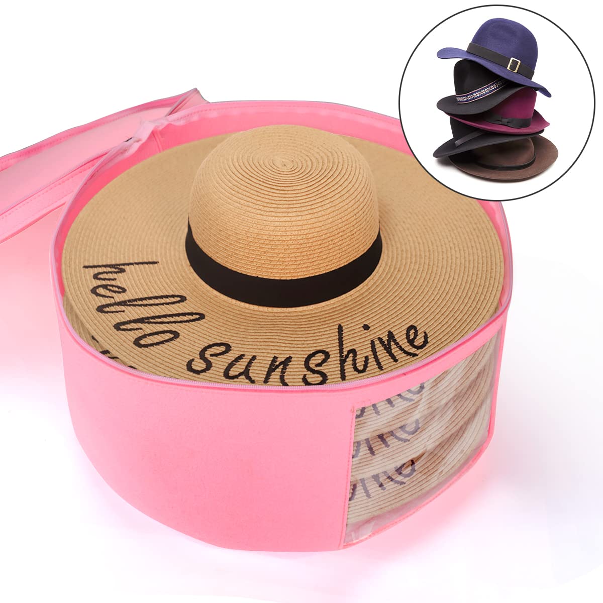 17-Inch Large Round Hat Storage Box with Dustproof Lid - Travel Hat Organizer for Women & Men | Perfect for Storing Hats, Stuffed Animals, Clothes & Sheets | Ideal for Travel, Home & Closet Organization