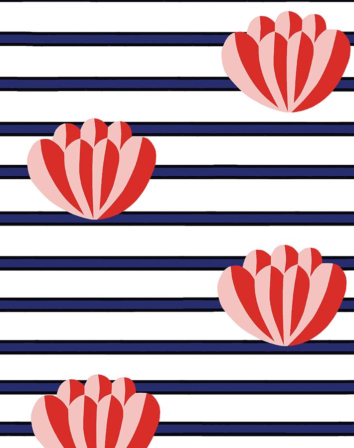 Clare V. 'Lotus Stripe' Navy Blue Wallpaper - Premium Peel & Stick Wallpaper for Living Room, Bedroom, or Office Decor