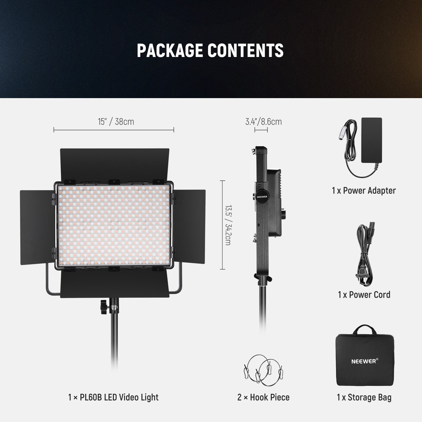 NEEWER PL60B Bi-Color LED Video Light Panel - 5600K & 3200K Adjustable, Dimmable Continuous Lighting for Photography, YouTube, Studio, Live Streaming & Video Production