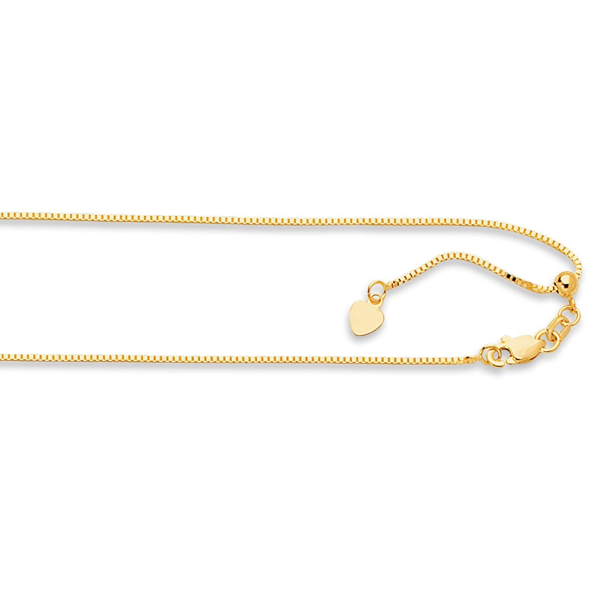 14K Yellow Gold 0.79mm Adjustable Box Chain Necklace with Lobster Clasp - 22