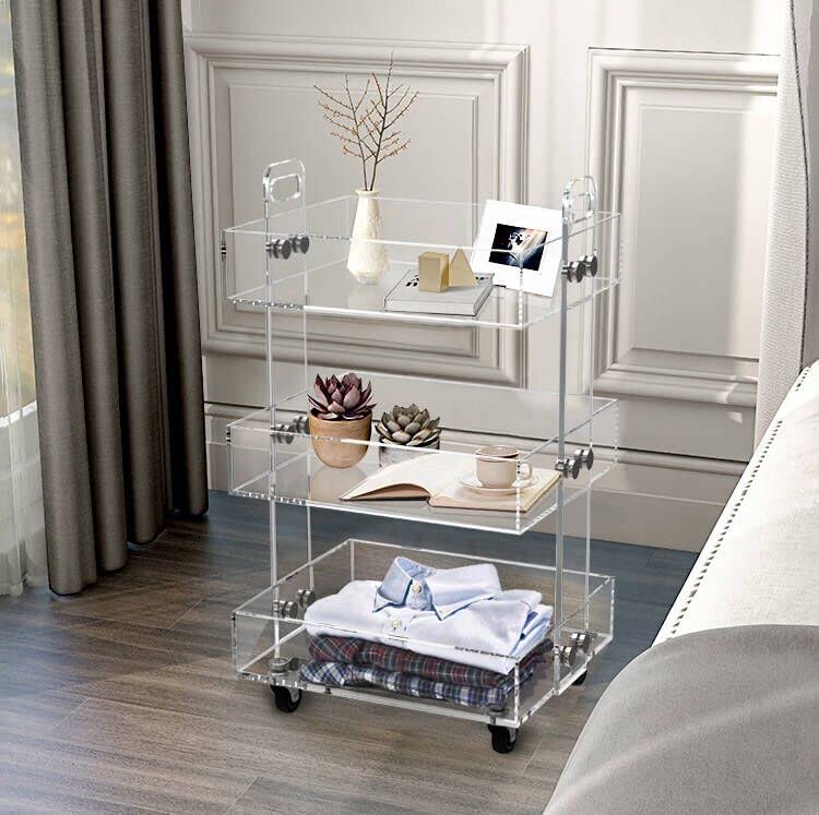 ONELUX 3-Tier Acrylic Rolling Cart with Wheels - Multifunctional Storage Organizer for Kitchen, Bathroom, Office & Dorm Room - Clear Plastic Utility Cart for Home Organization