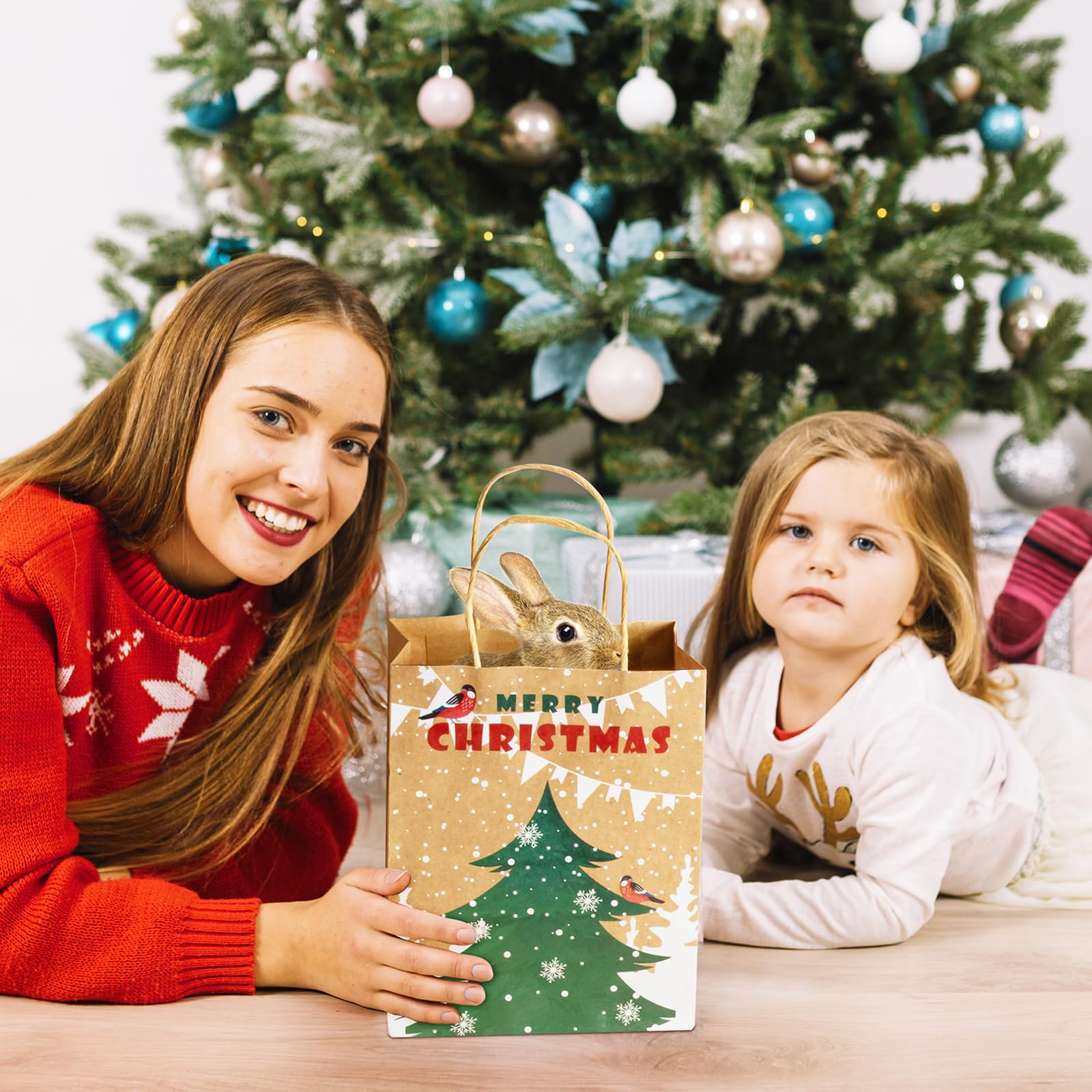 GINLEBO 24Pcs Christmas Gift Bags with Handles - 9x7x4 Inch Kraft Paper Holiday Gift Bags for Xmas Presents, Party Favors & Festive Celebrations | Perfect for Christmas Parties, Office Gifts & Holiday Wrapping