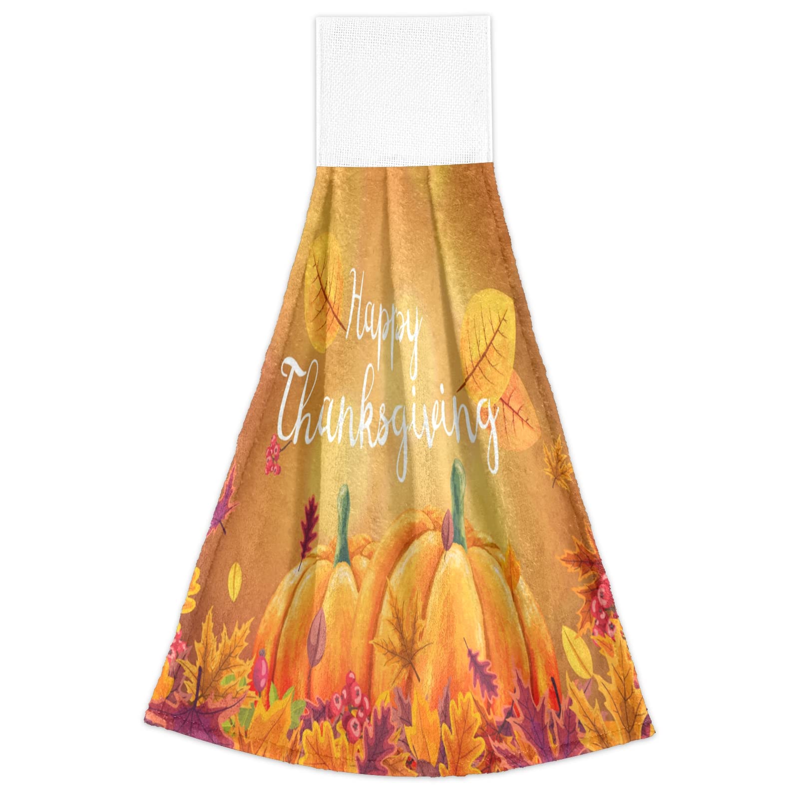 Autumn Leaves Pumpkin Kitchen Hand Towels - 2PCS Super Soft Absorbent Washcloths for Thanksgiving & Farmhouse Decor | Decorative Hanging Tie Towels for Bathroom, Kitchen & Holiday Home Decor