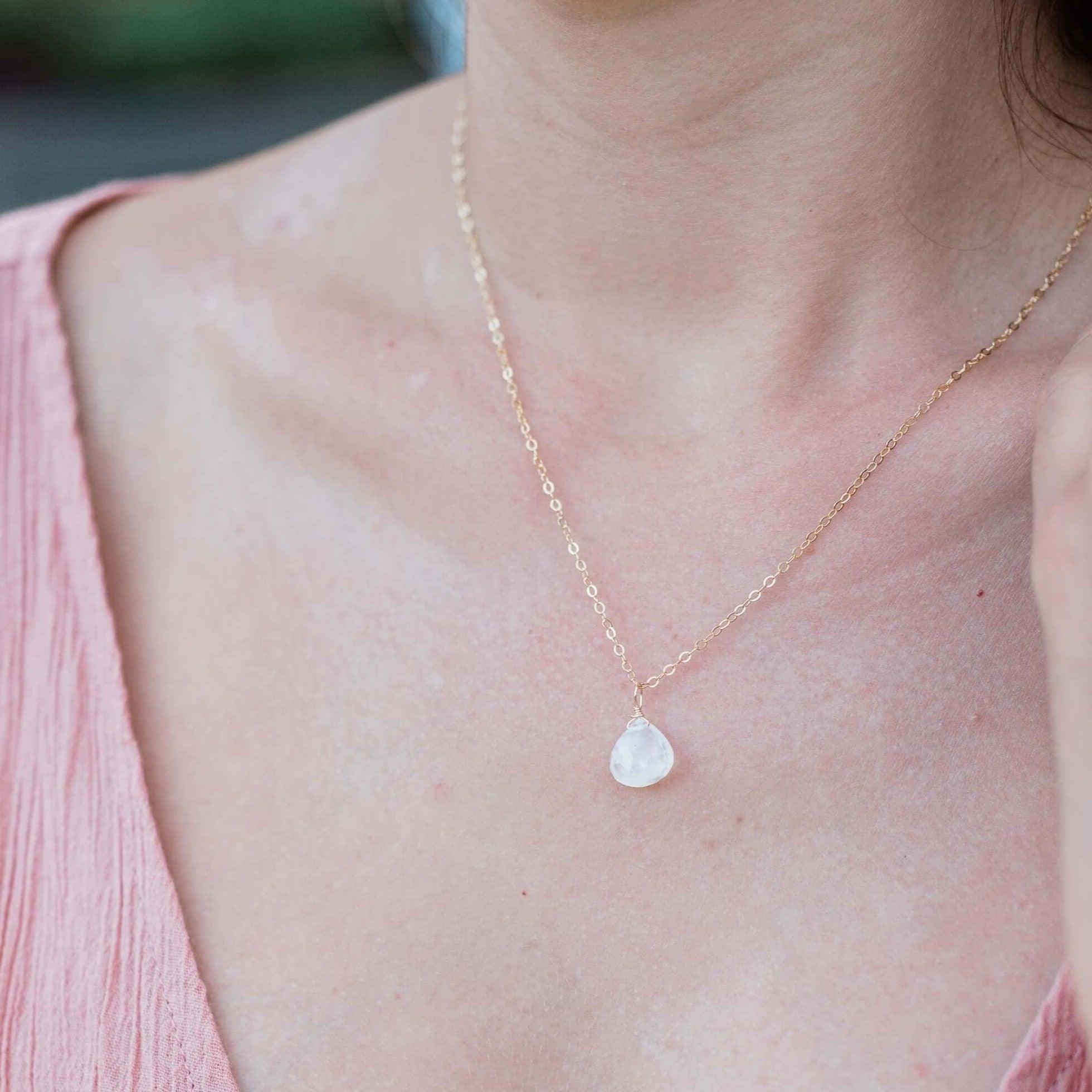 Rainbow Moonstone Teardrop Pendant Necklace - Healing Crystal Jewelry for Women - Perfect for Meditation, Yoga & Spiritual Gifts