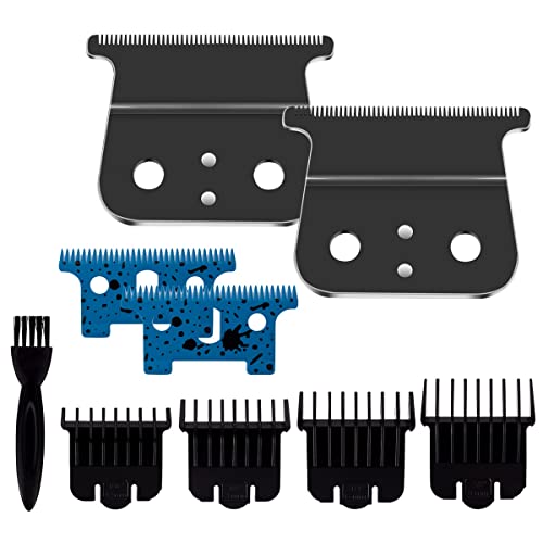 Andis GTO GO SL SLS Replacement Blades - 2 Ceramic T Blades + 2 Steel Blades + 4 Guide Combs + Cleaning Brush - Professional Hair Trimmer Blades for Barbers & Home Use (Blue)