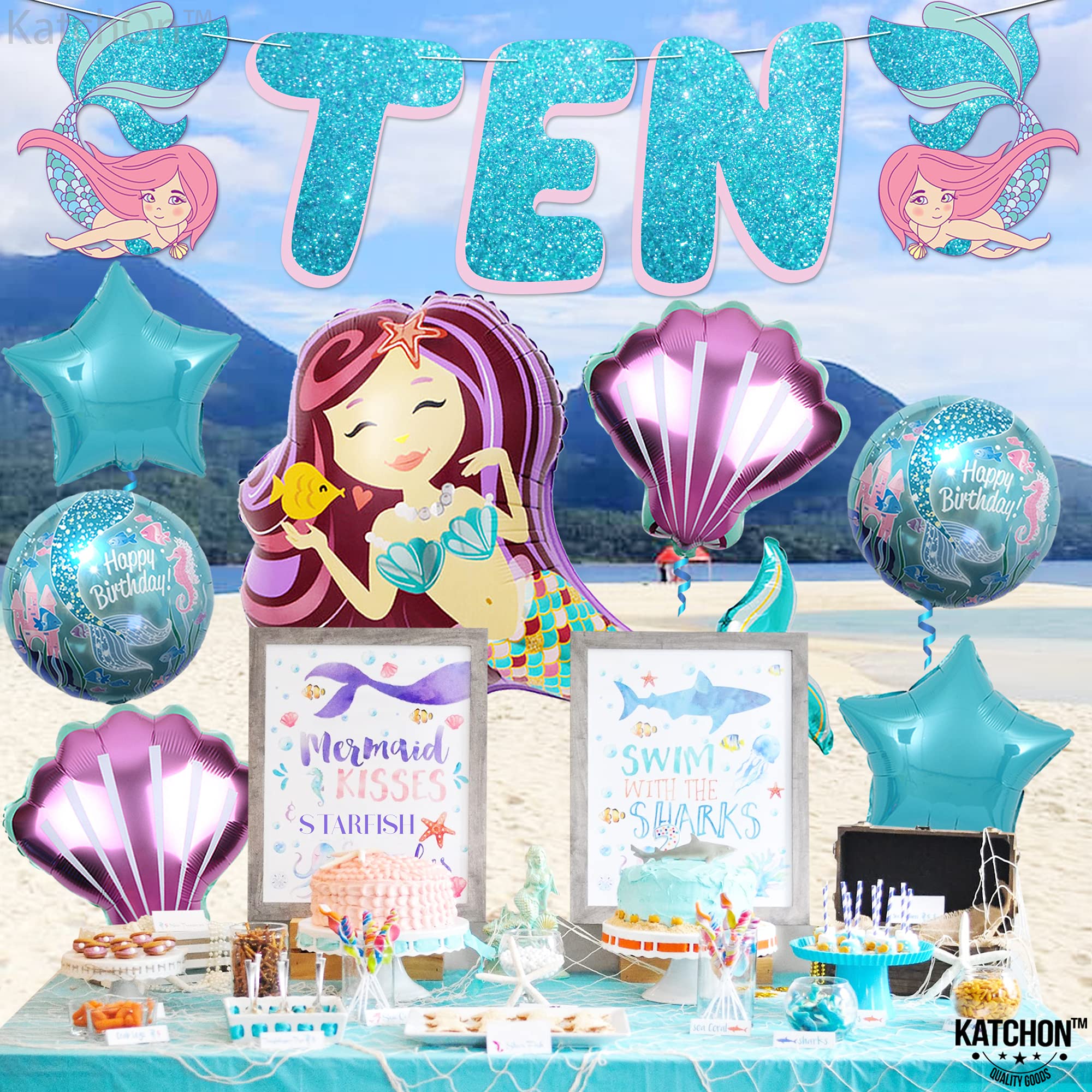 KatchOn Mermaid Birthday Decorations for Girls - 10th Birthday Party Supplies Set of 8 Mermaid Balloons | Perfect for Mermaid Themed Parties, Underwater Decor, and 10 Year Old Girl Celebrations