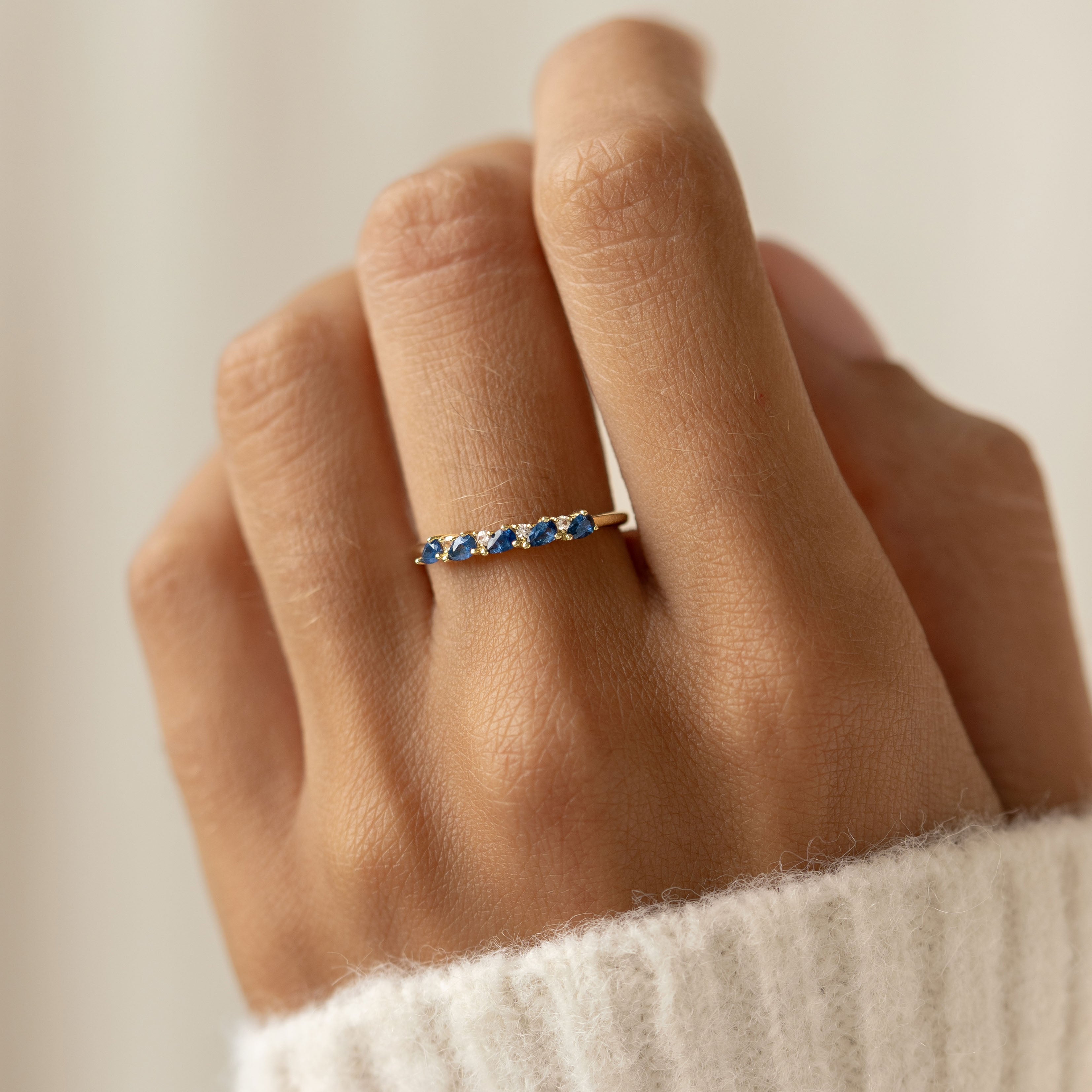 14K Gold Sapphire Half Eternity Ring for Women - Elegant Capriana Wedding Band, Anniversary Gift, Engagement Jewelry | Perfect for Bridal, Evening Wear & Special Occasions