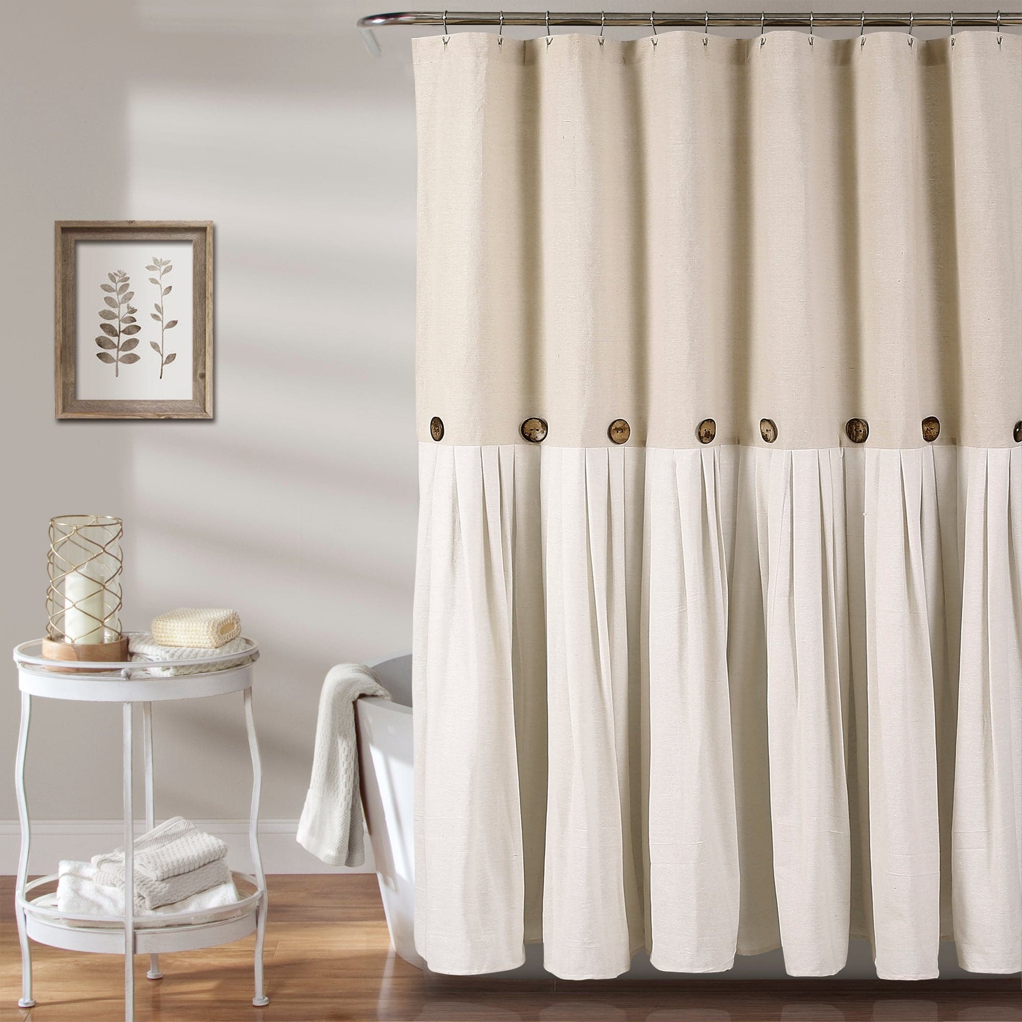 Linen Button Shower Curtain - Waterproof Bathroom Decor with Rustic Farmhouse Style for Modern Homes | Perfect for Bathrooms, Guest Rooms & Coastal Retreats