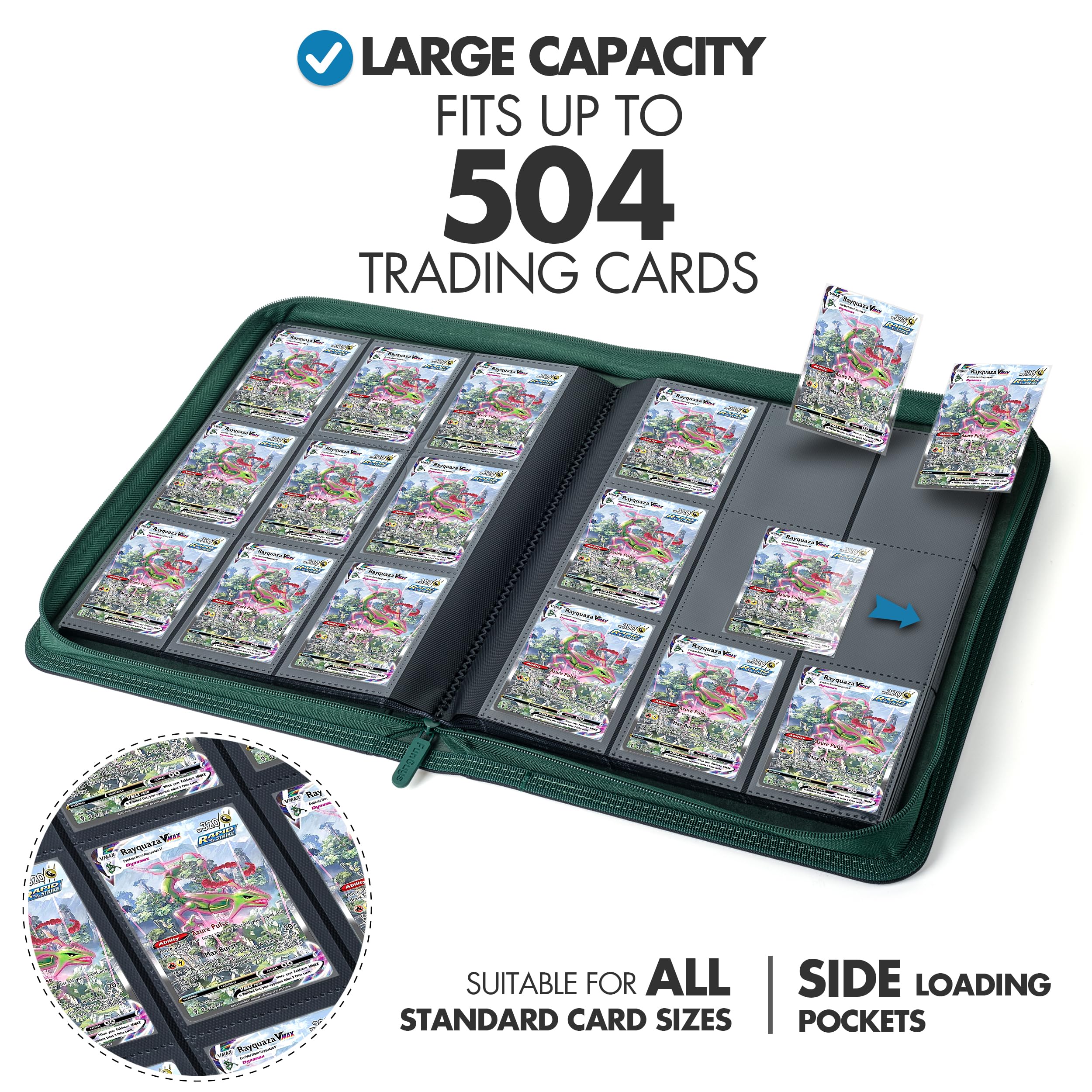 Premium 9-Pocket Trading Card Binder - Side Loading 504 Capacity for Pokemon, Sports, Yugioh & MTG Cards | Durable TCG Card Collection Album with Secure Storage | Perfect for Collectors, Tournaments & Game Nights