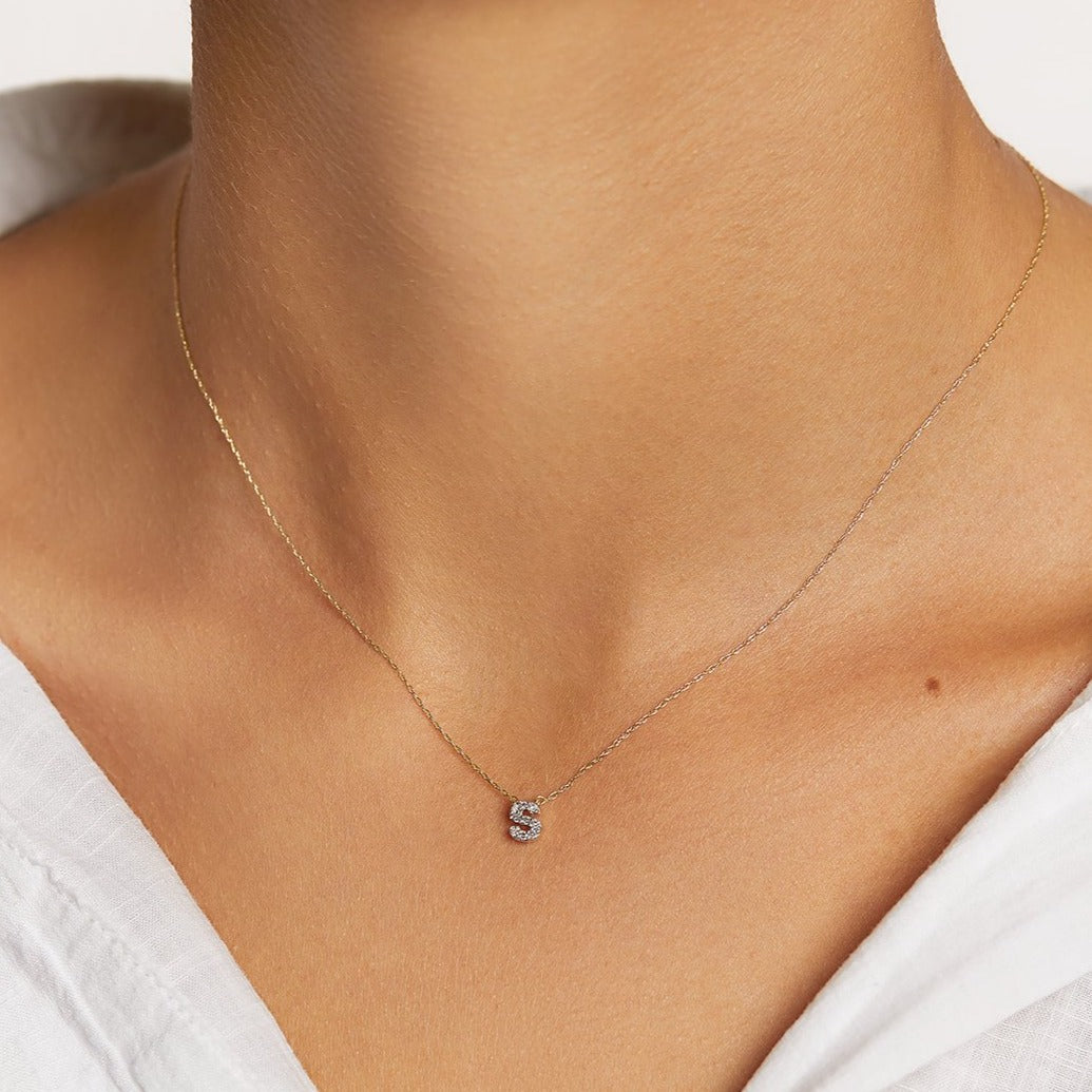 10k Gold Diamond Letter S Necklace for Women - Elegant Initial Pendant Jewelry Gift for Her, Perfect for Birthday, Anniversary & Valentine's Day