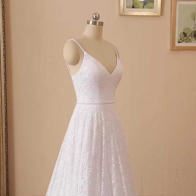 2021 Beach Wedding Dress - V Neck Lace Chiffon Bohemian Bridal Gown for Outdoor Ceremony & Destination Weddings