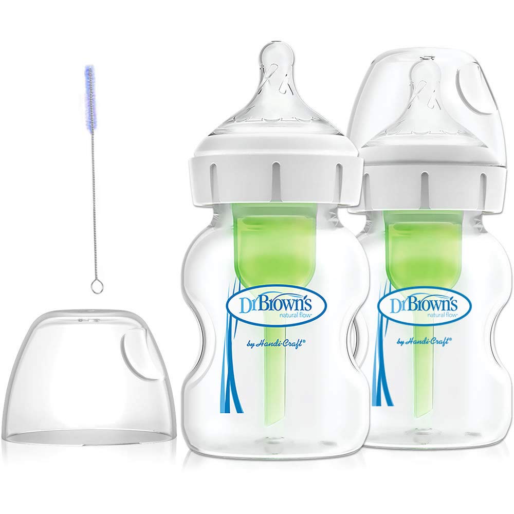 Dr. Brown's 5oz Options+ Wide-Neck Baby Bottles, 2-Pack - BPA-Free Anti-Colic Bottles for Newborns & Infants - Perfect for Breastfeeding Transition & On-The-Go Feeding