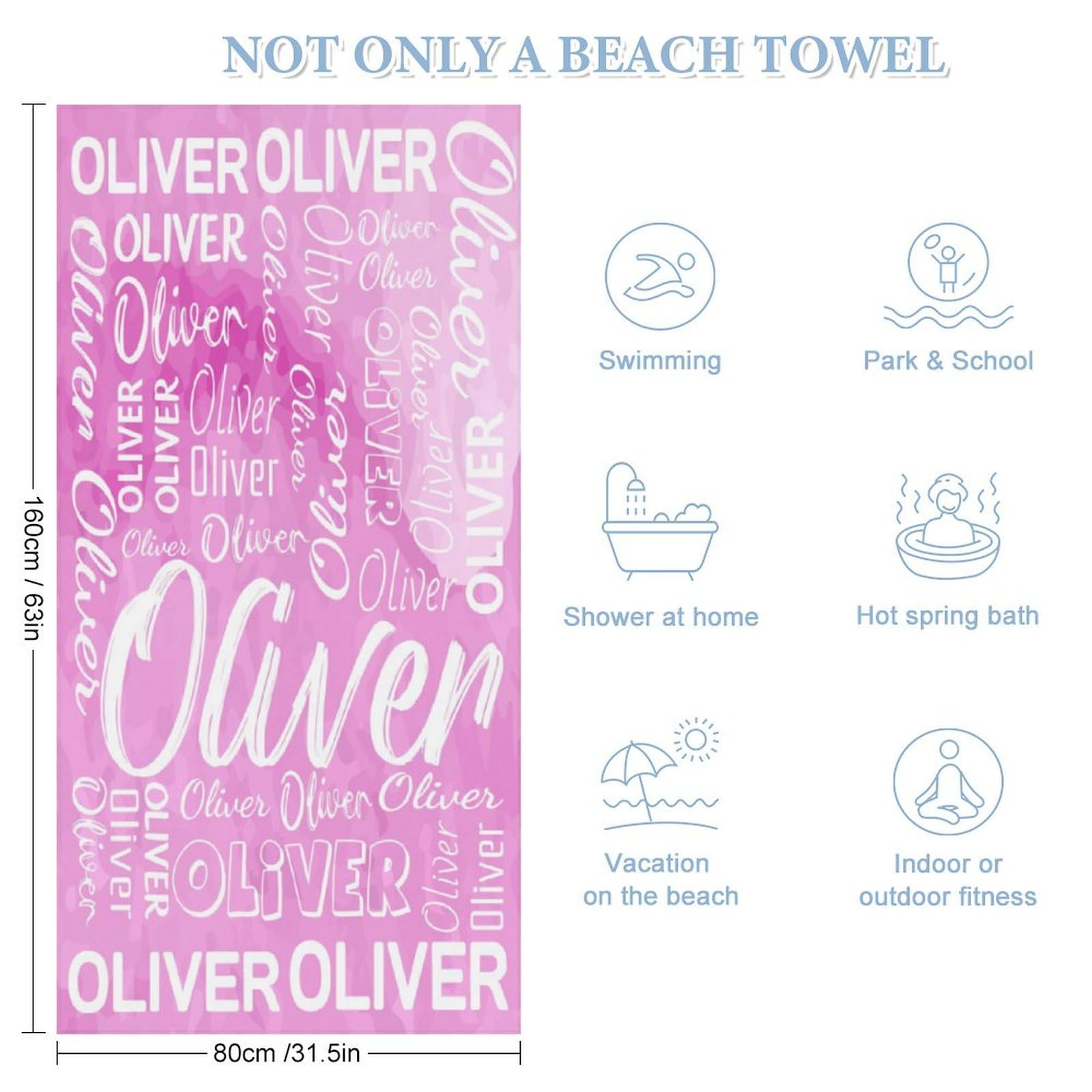 Custom Personalized Beach Towels for Kids & Adults - Microfiber Travel Towels with Name, Perfect for Pool, Beach, Vacation, and Outdoor Adventures