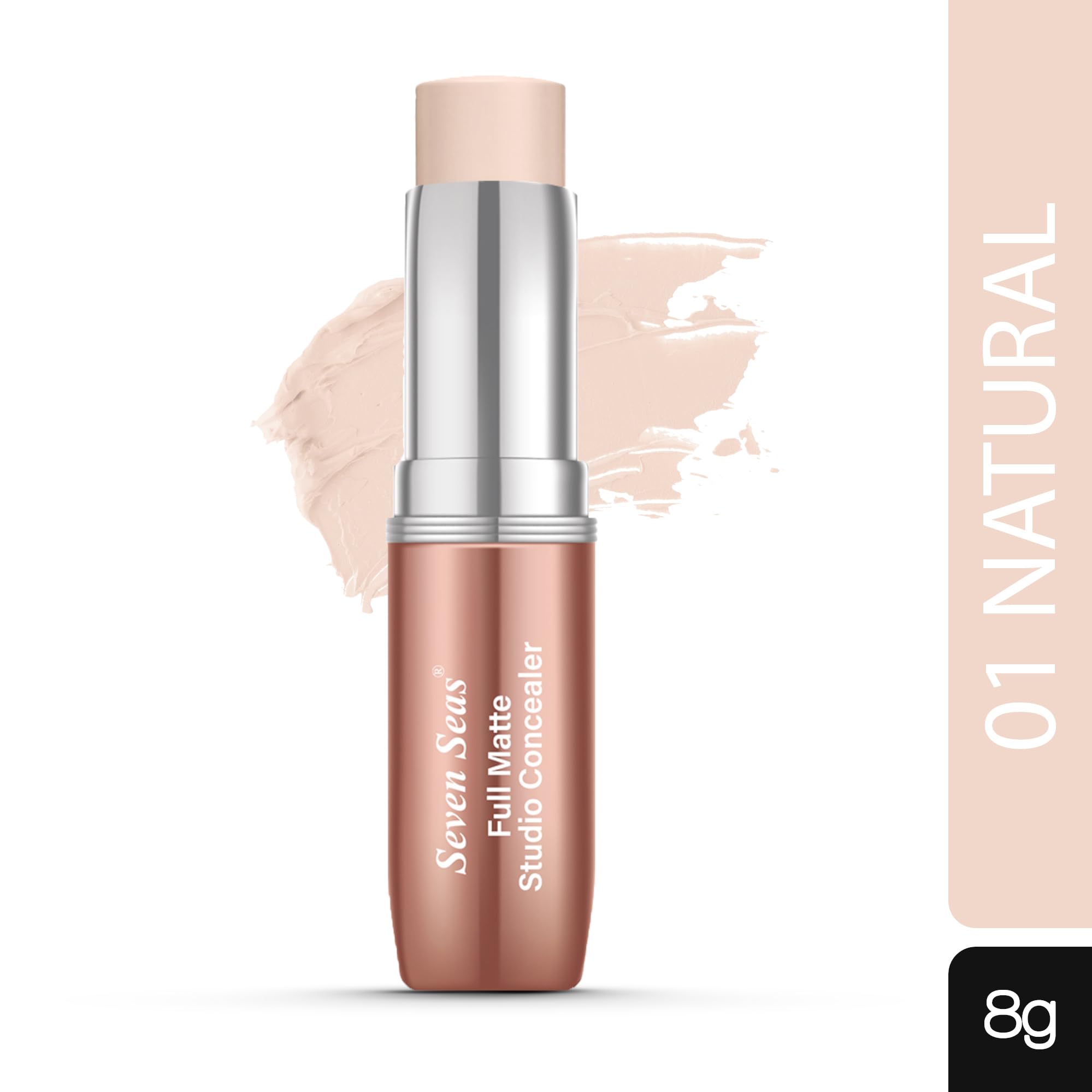 Seven Seas Full Matt Studio Concealer Stick (01 Natural) - Oil Free, Long Lasting & Blendable Concealer for Women | Medium to Full Coverage Foundation Makeup | Perfect for Daily Wear, Photo Shoots & Special Events