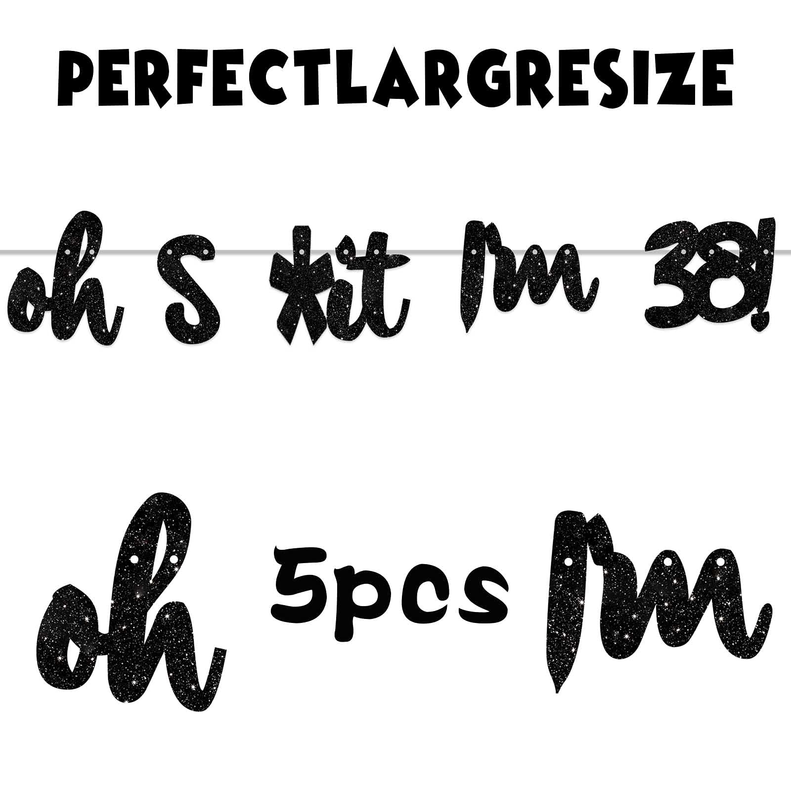 Black Glitter 'Oh I'm 38!' Birthday Banner Backdrop - Happy 38th Birthday Party Decorations for Men & Women - Photo Studio Props, Flags & Party Supplies Kit - Perfect for 38th Birthday Celebrations, Photo Booths & Milestone Decor