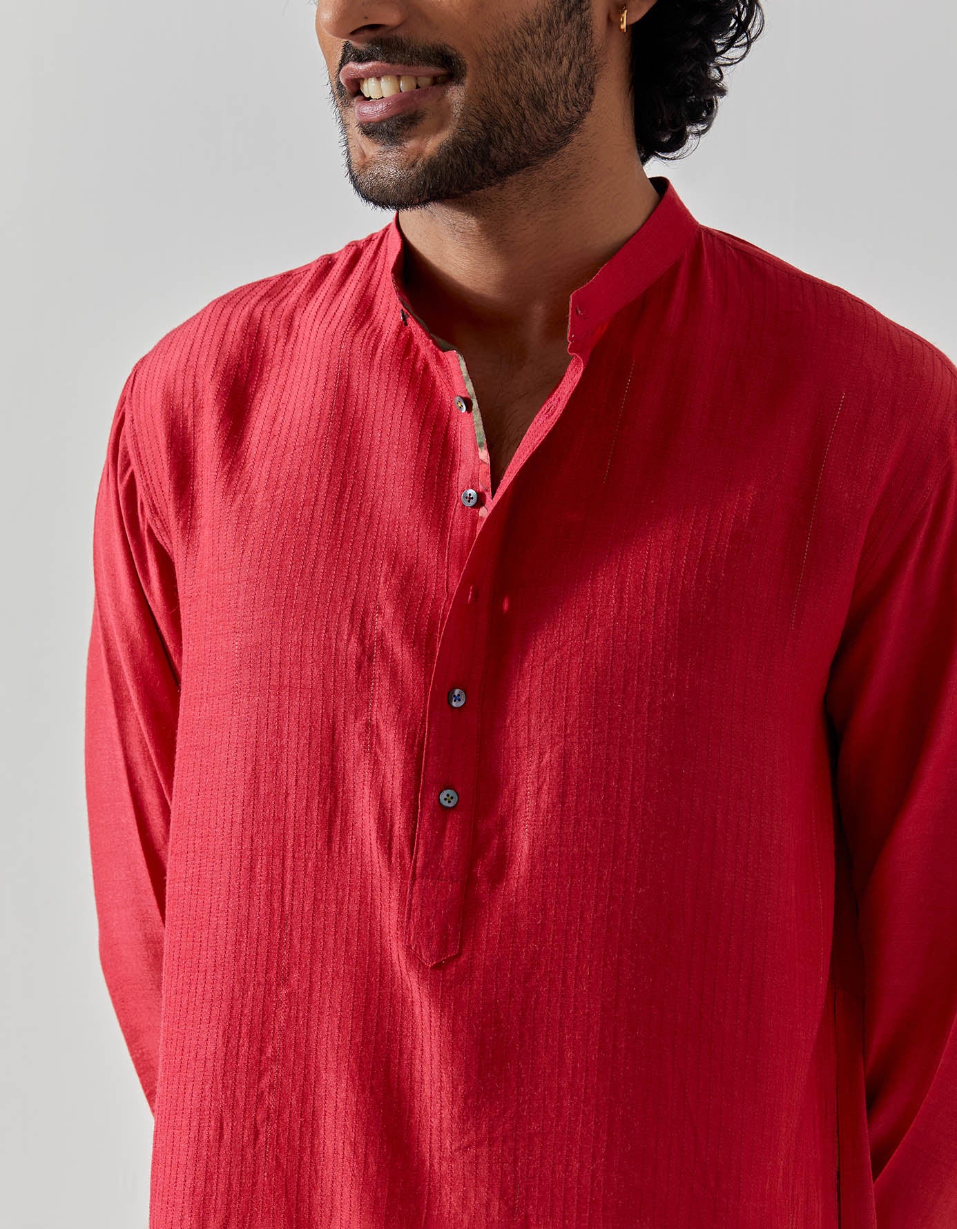 Stylish Red Bade Miyan Kurta for Men - Premium Muga Satin Fabric - Perfect for Eid, Weddings & Festive Occasions