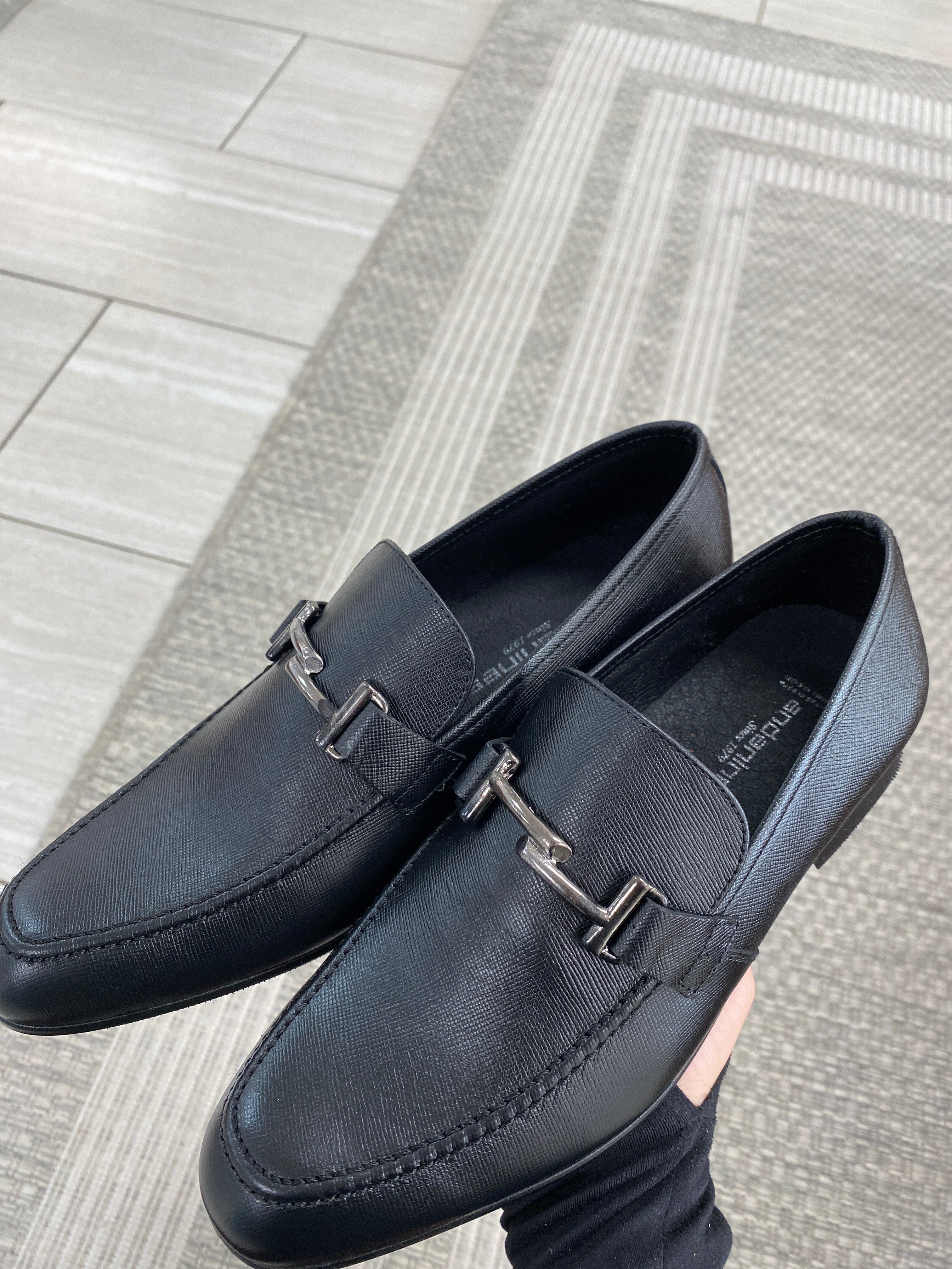 Andanines Black Textured Buckle Dress Shoes for Men | Formal Business Oxford Shoes | Perfect for Office, Weddings & Special Occasions