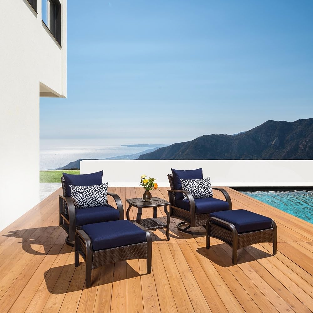 RST Brands Barcelo 5-Piece Outdoor Patio Furniture Set with Motion Club Chairs - Charcoal Gray Wicker for Backyard, Poolside & Garden Relaxation