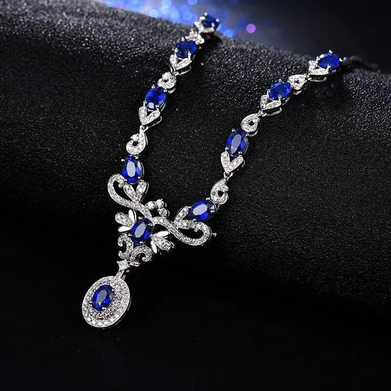 18K White Gold Women's Sapphire Pendant Necklace with 5.68Ct Natural Oval Sapphire & Diamond Accents - Perfect for Anniversary Gifts, Party Jewelry & Special Occasions