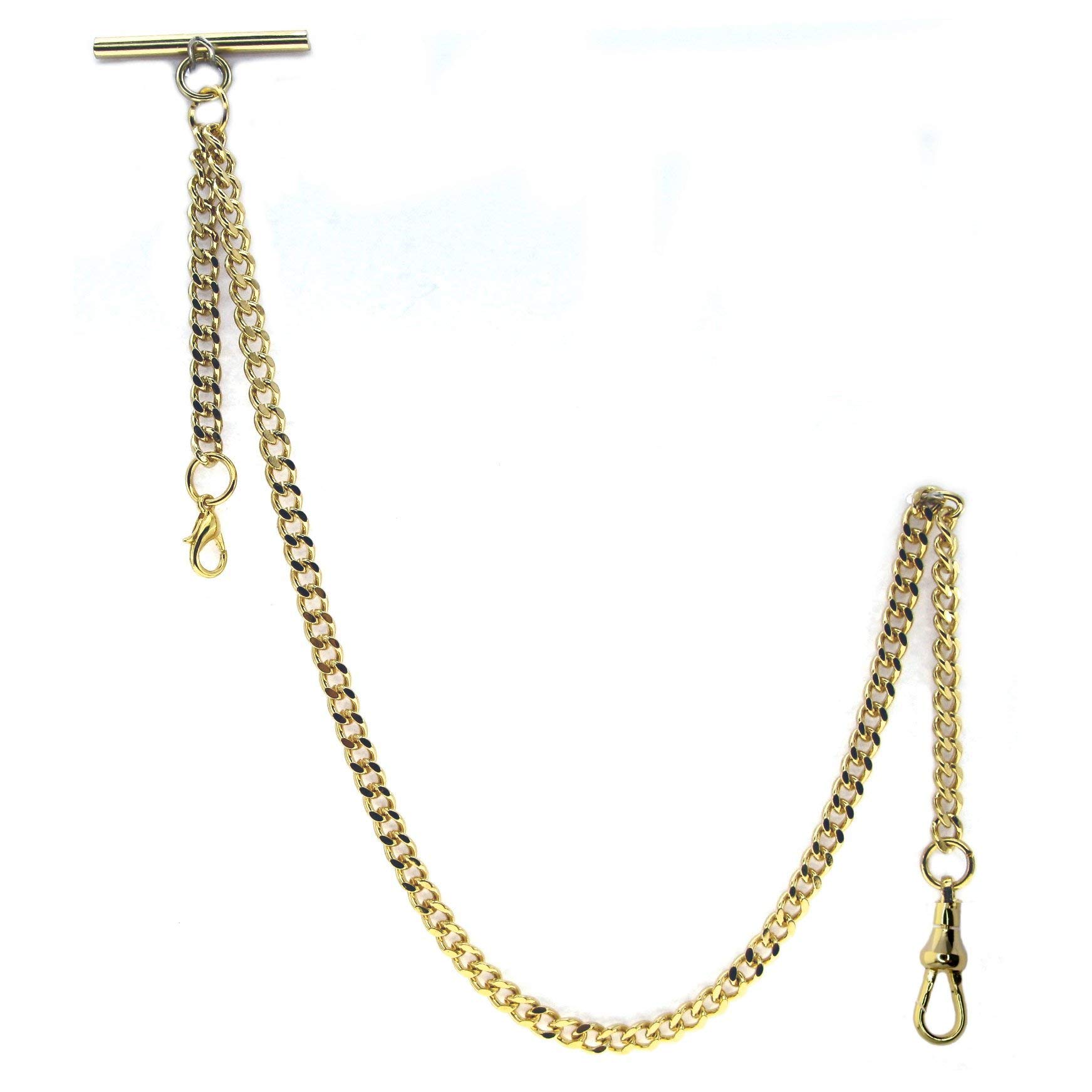 Albert Chain Gold Tone Pocket Watch Chain for Men - Vintage Vest Chain with Fob Drop, T Bar & Swivel Clasp - Perfect for Formal Attire, Weddings & Steampunk Fashion Accessories