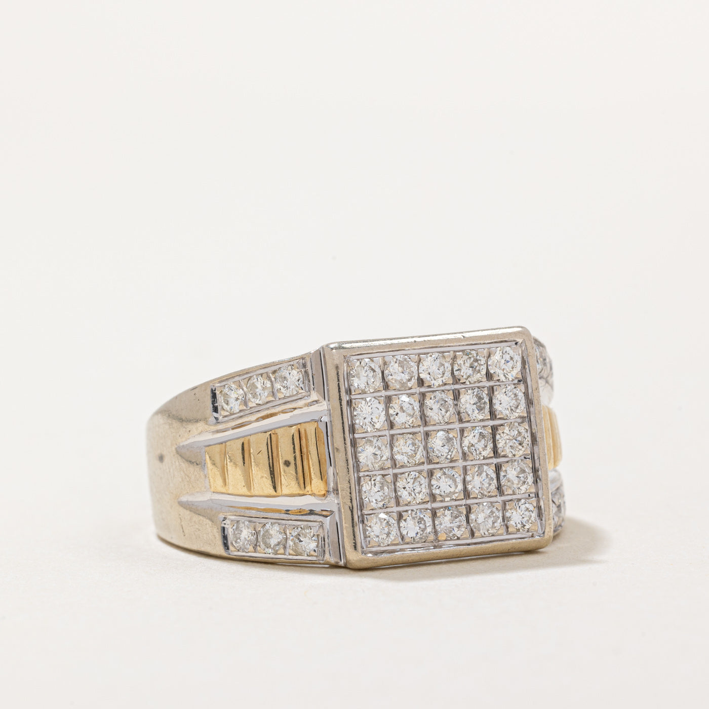 Diamond Grid Signet Ring for Men - 0.85 Carat Total Weight (CTW) - Size 9.5 - Elegant Wedding Band, Anniversary Gift, or Everyday Luxury Jewelry