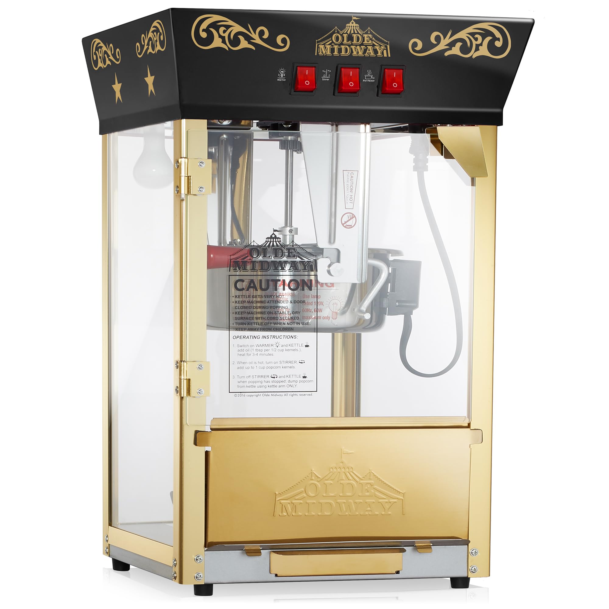 Olde Midway Vintage-Style Movie Theater Popcorn Machine - 10-Ounce Kettle Countertop Popper for Home, Office & Party Use - Black Commercial Popcorn Maker
