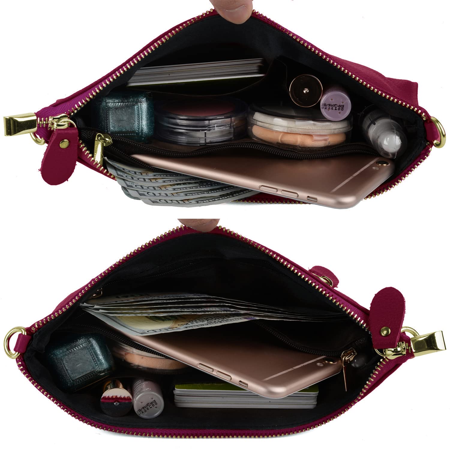 YALUXE Genuine Leather Wristlet Handbag for Women - Slim Phone Pocket Clutch Wallet with Crossbody Strap | Perfect for Everyday Use, Date Night & Travel Accessories