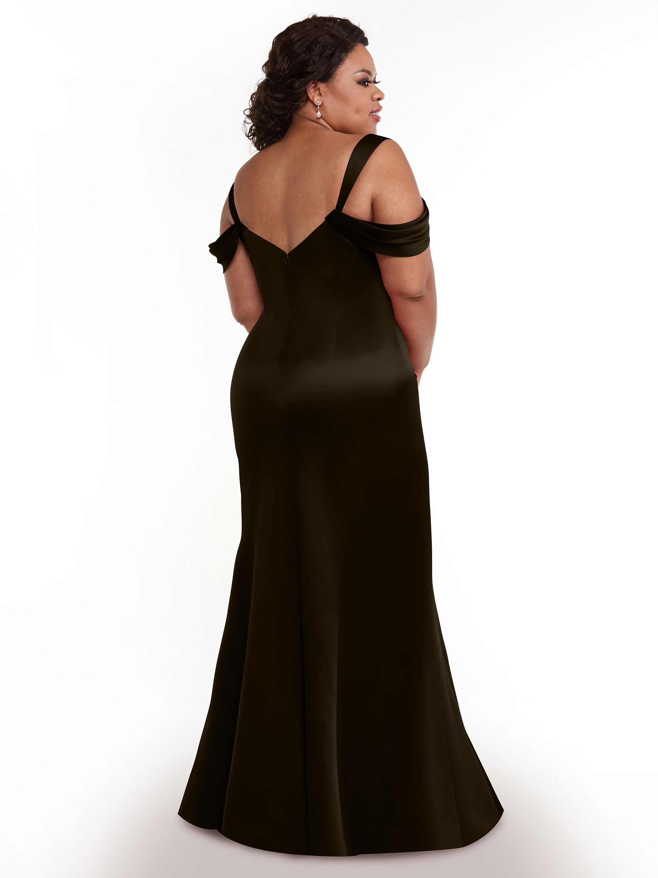 Elegant 80151 Fitted Satin Bridesmaid Dress with Off-The-Shoulder Sleeves - Perfect for Weddings, Formal Events & Special Occasions