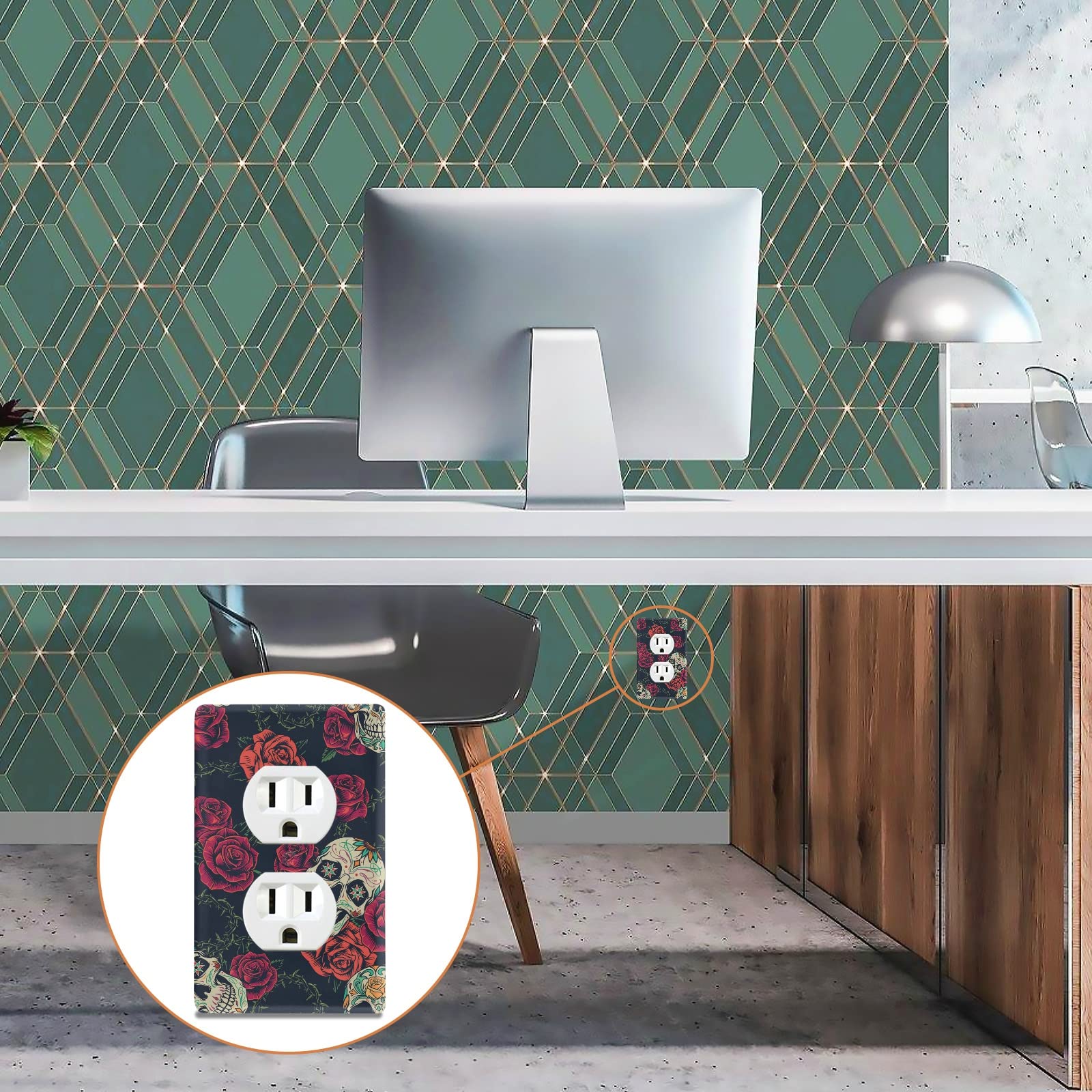 Decorative Roses Sugar Skulls Single Gang Blank Switch Plate Cover - Light Switch Outlet Wall Plate for Home, Office, Bedroom, and Living Room Decor
