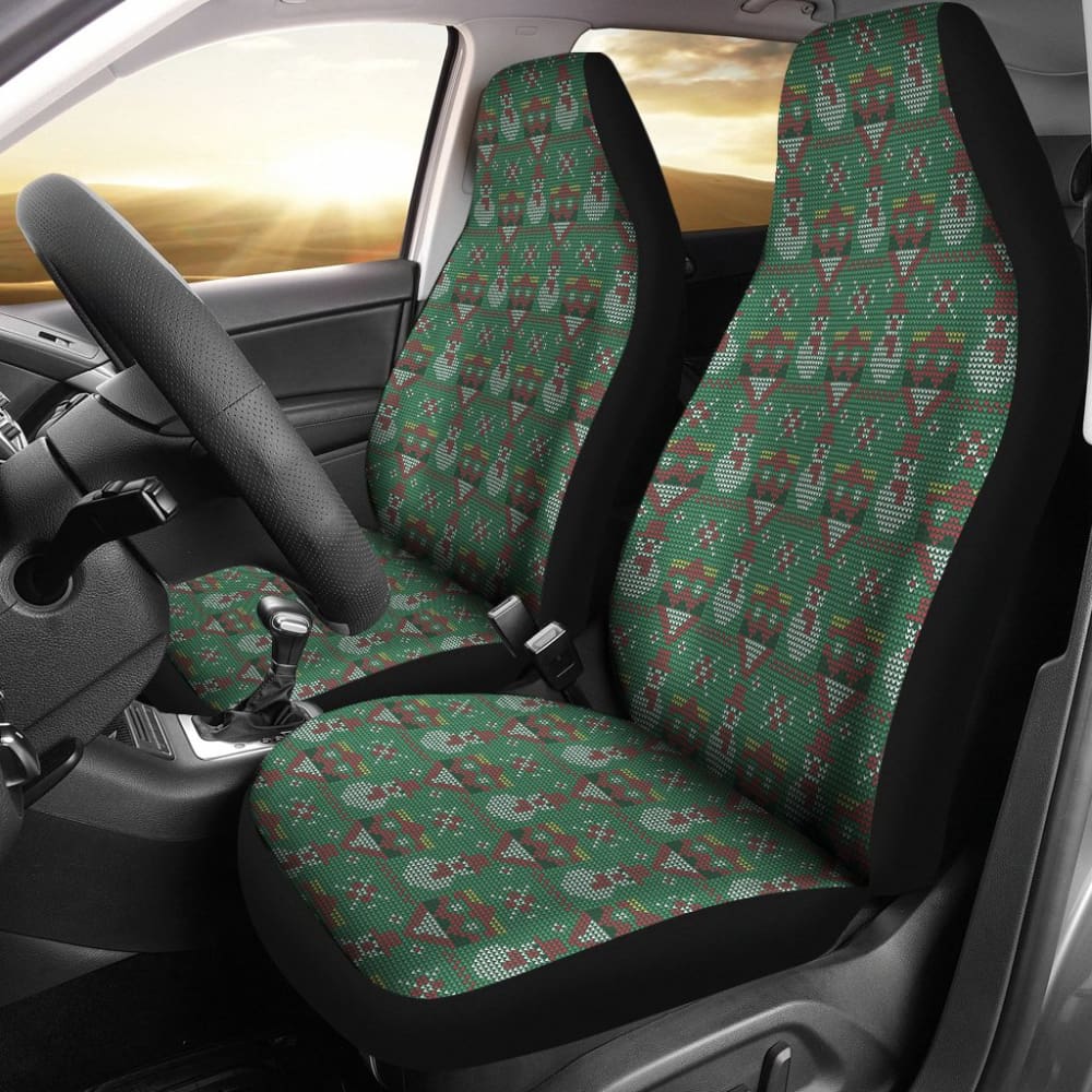 Premium Green Ugly Christmas Snowman Pattern Car Seat Covers - Festive Holiday Car Accessories for Winter & Christmas Decorations - Perfect for Cars, SUVs & Trucks
