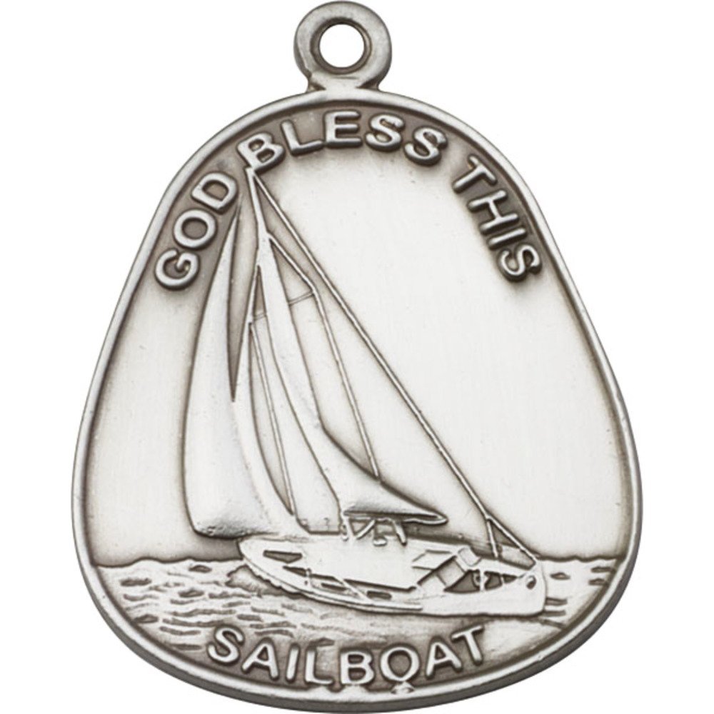 Antique Silver-Plated God Bless This Sailboat Keychain - 1.7/8