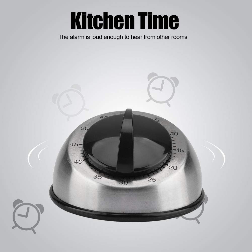 60 Minute Mechanical Kitchen Timer - Stainless Steel Wind-Up Analog Cooking Timer for Baking, Grilling, and Food Prep | Perfect for Home & Professional Kitchens