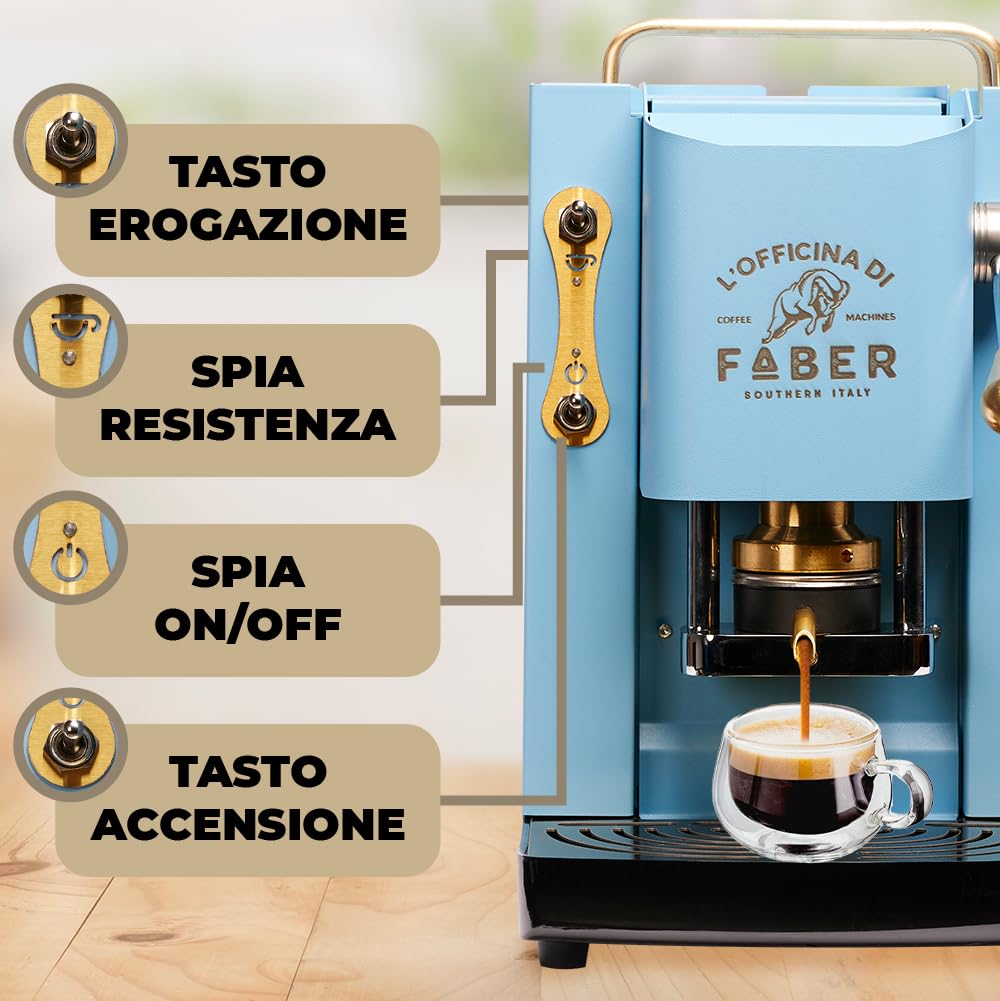 FABER PRO DELUXE 44mm Single Serve Coffee Machine | Adjustable Brass Hot Water Dispenser | Built-in Solenoid Valve | Turquoise Finish | Perfect for Home, Office & Cafes